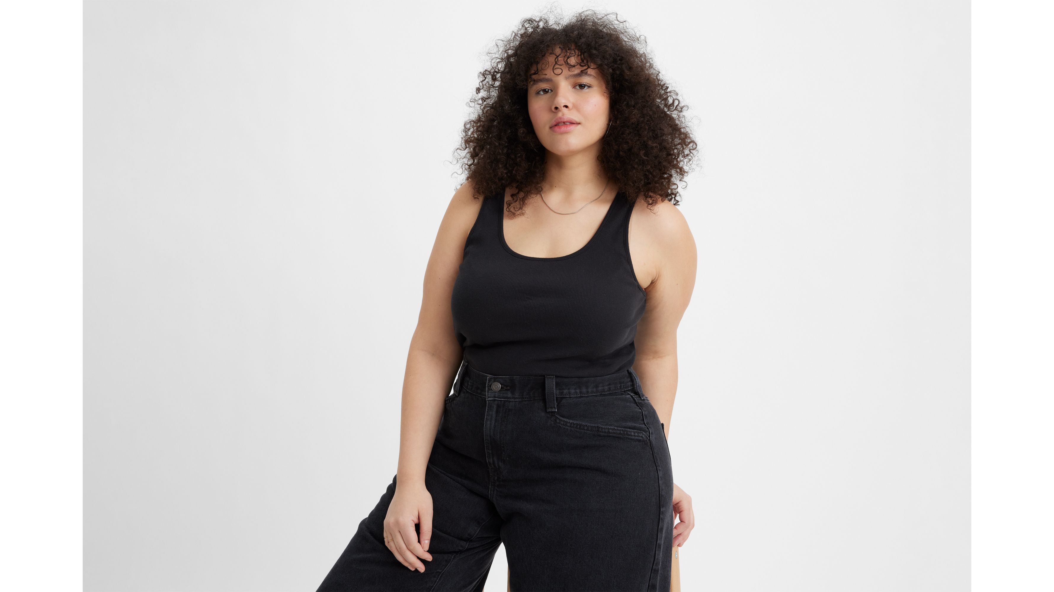 Essential Rib Tank Top (plus Size) - Black