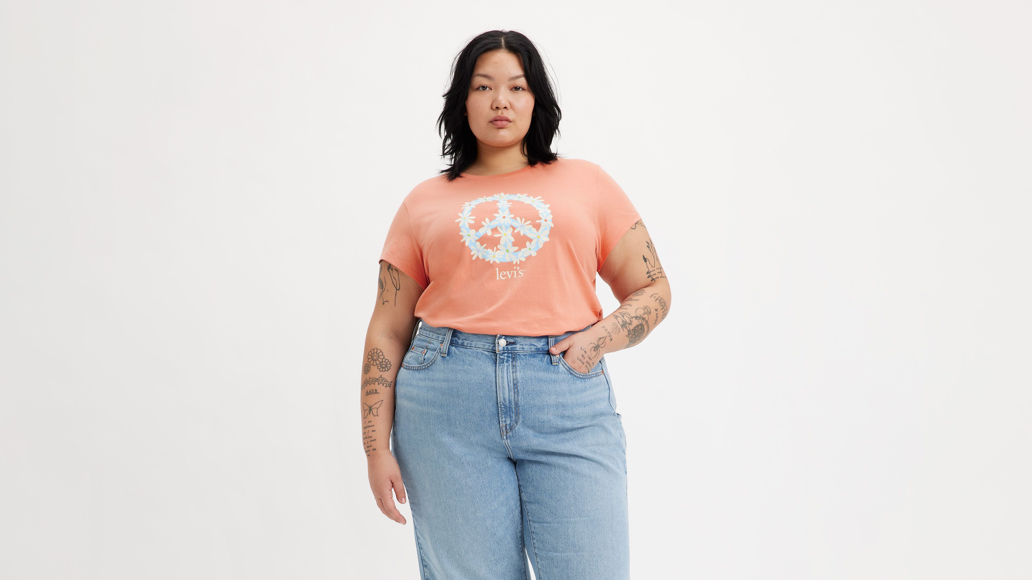 Authentic-T-shirt med tryck (plusstorlek) 1