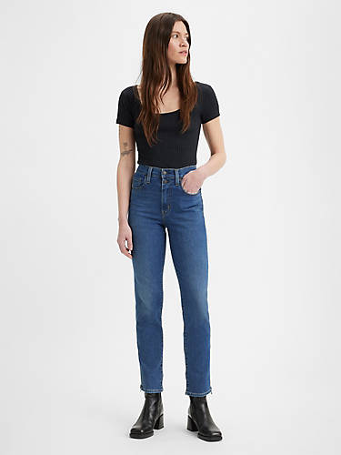 리바이스 Levi 724 High Rise Straight Button Shank Womens Jeans,All Zipped Up - Dark Wash