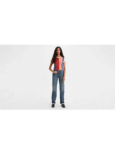 리바이스 Levi Middy Straight Pintuck Womens Jeans,No Filter - Dark Wash