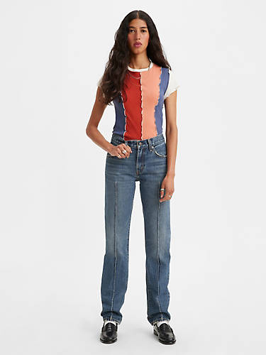 리바이스 Levi Middy Straight Pintuck Womens Jeans,No Filter - Dark Wash