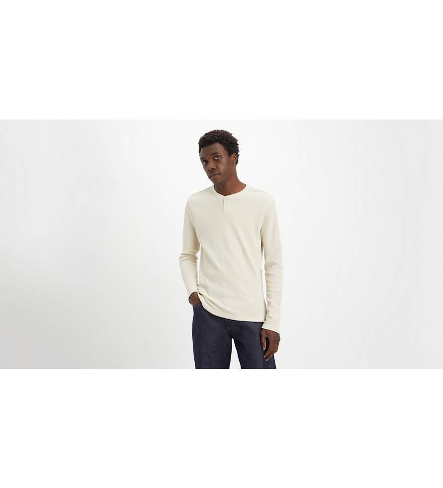 Waffle-Knit Thermal Henley Tee