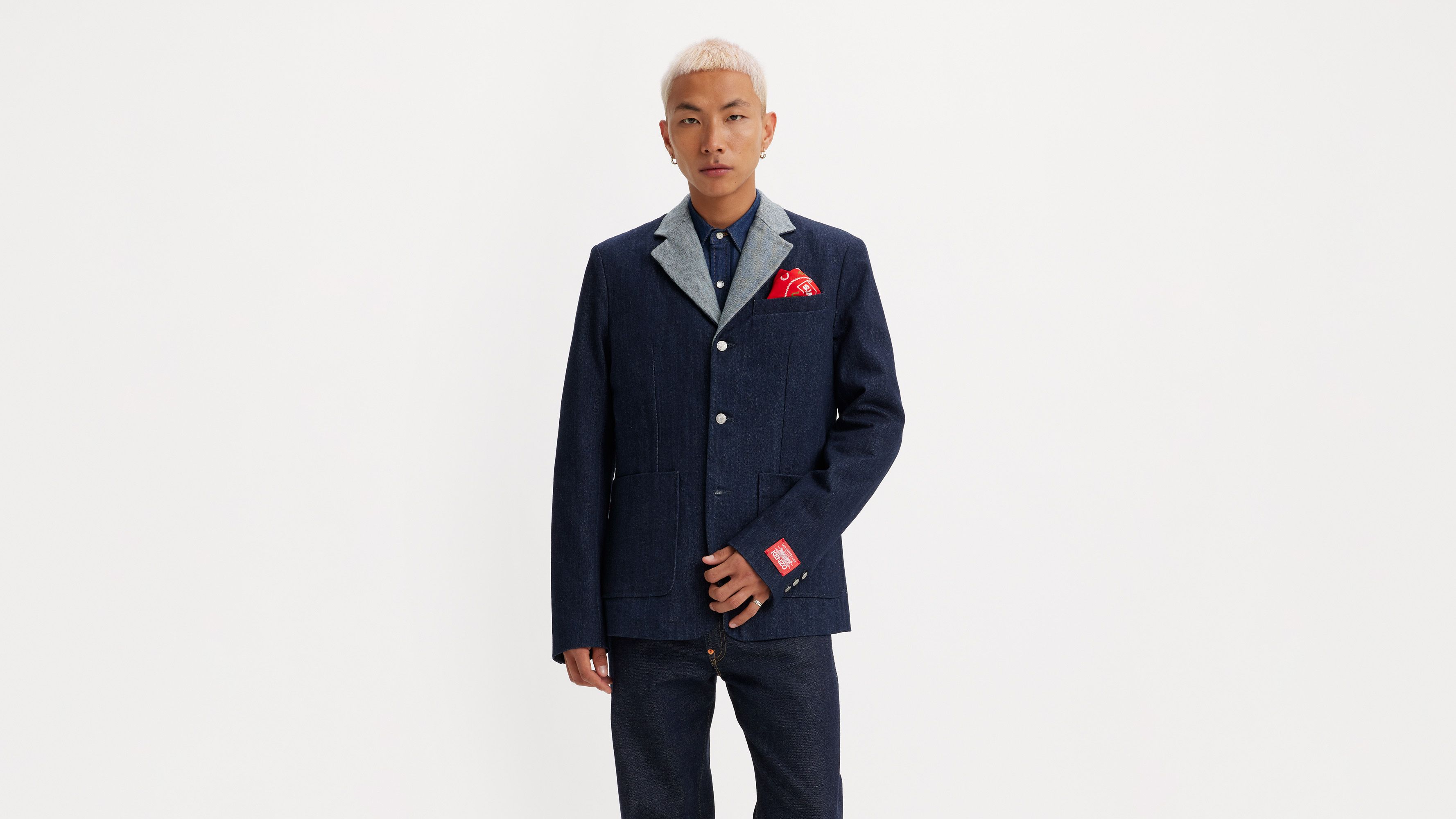 KENZO × LEVI'S DENIM BLAZER Lサイズ タグ付き KENZO KENZO x LEVI'S® genderless fringed denim jacket