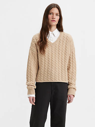 리바이스 Levi Rae Cable Knit Sweater,Macadamia - White