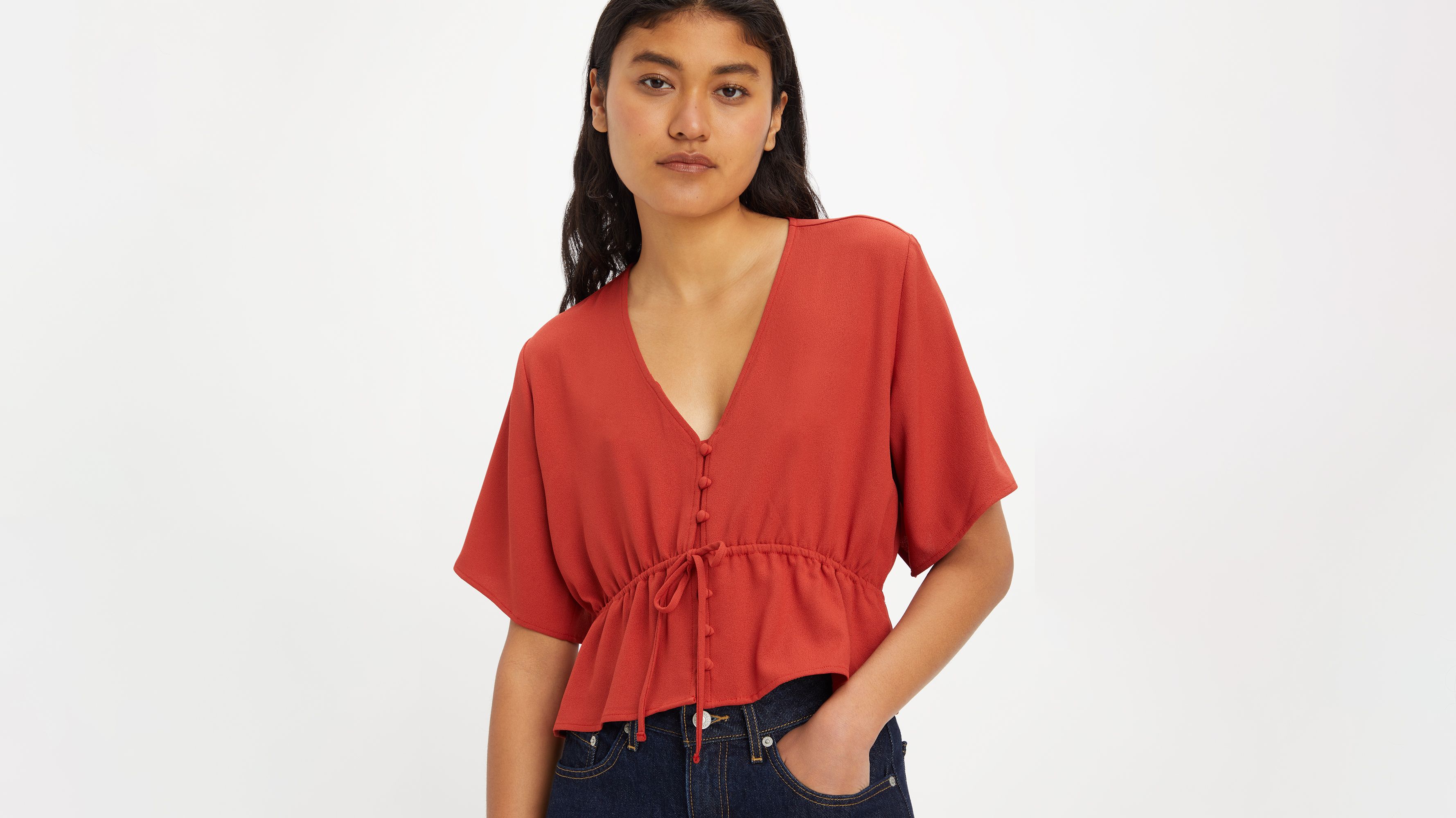 AMERI CHARMING RIBBON LIKE SHORT SHIRT - トップス