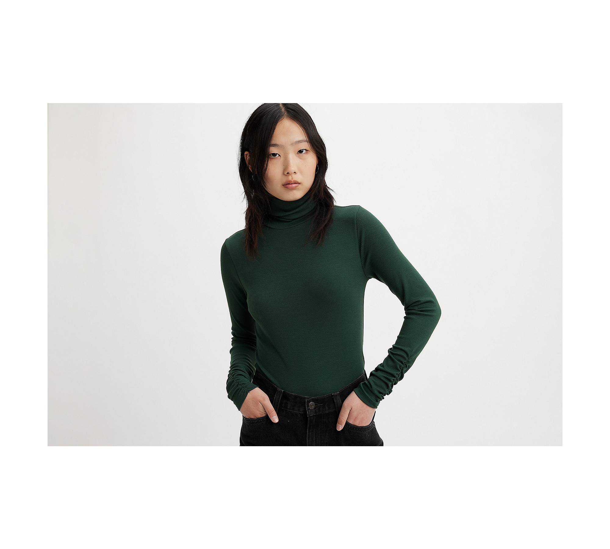 Tall Women's Fitted Long Sleeve Ribbed Turtleneck Tee in Black Xs / Tall / Black