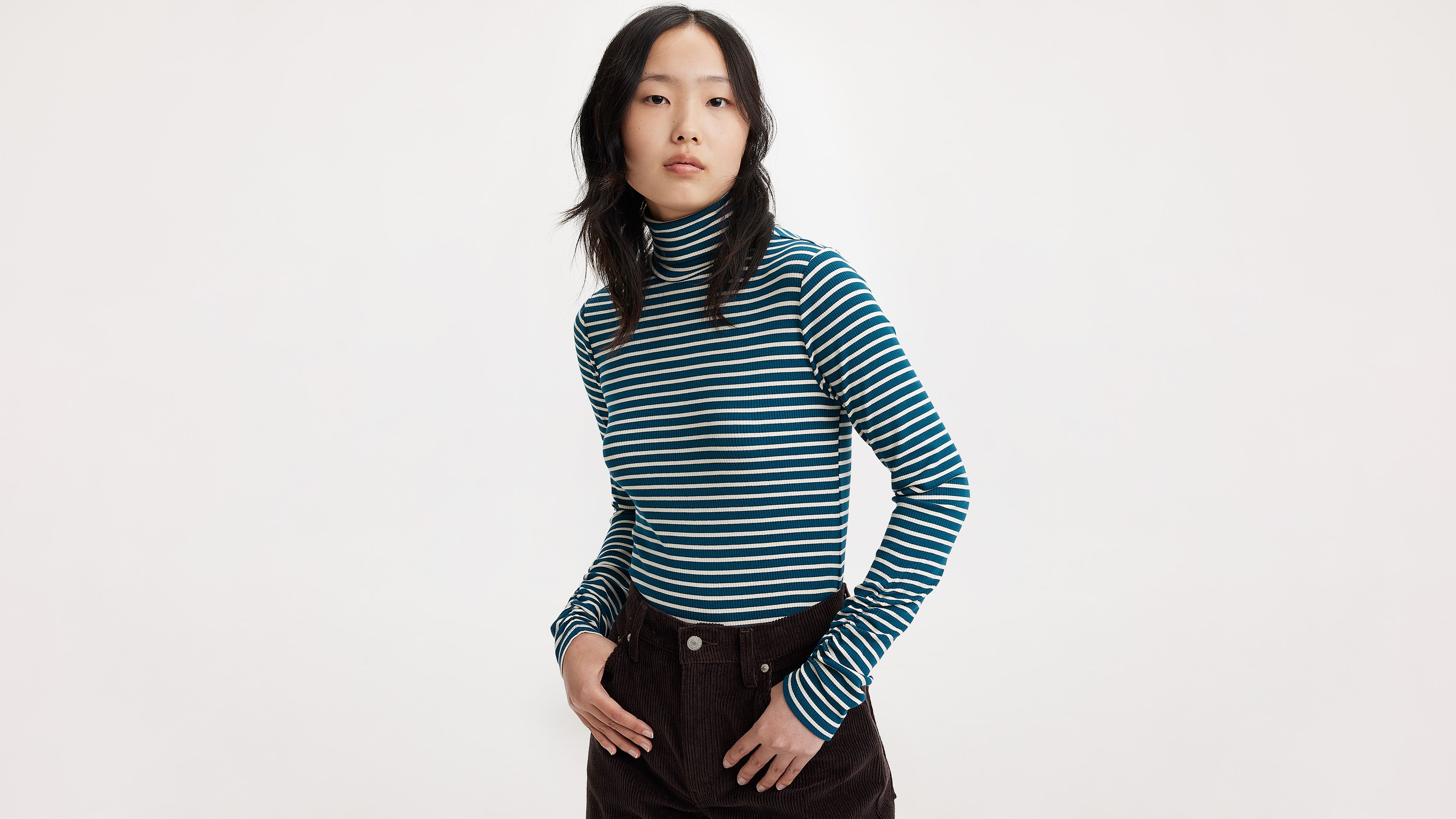 Pure Cotton Ribbed Roll Neck Top, Burgs