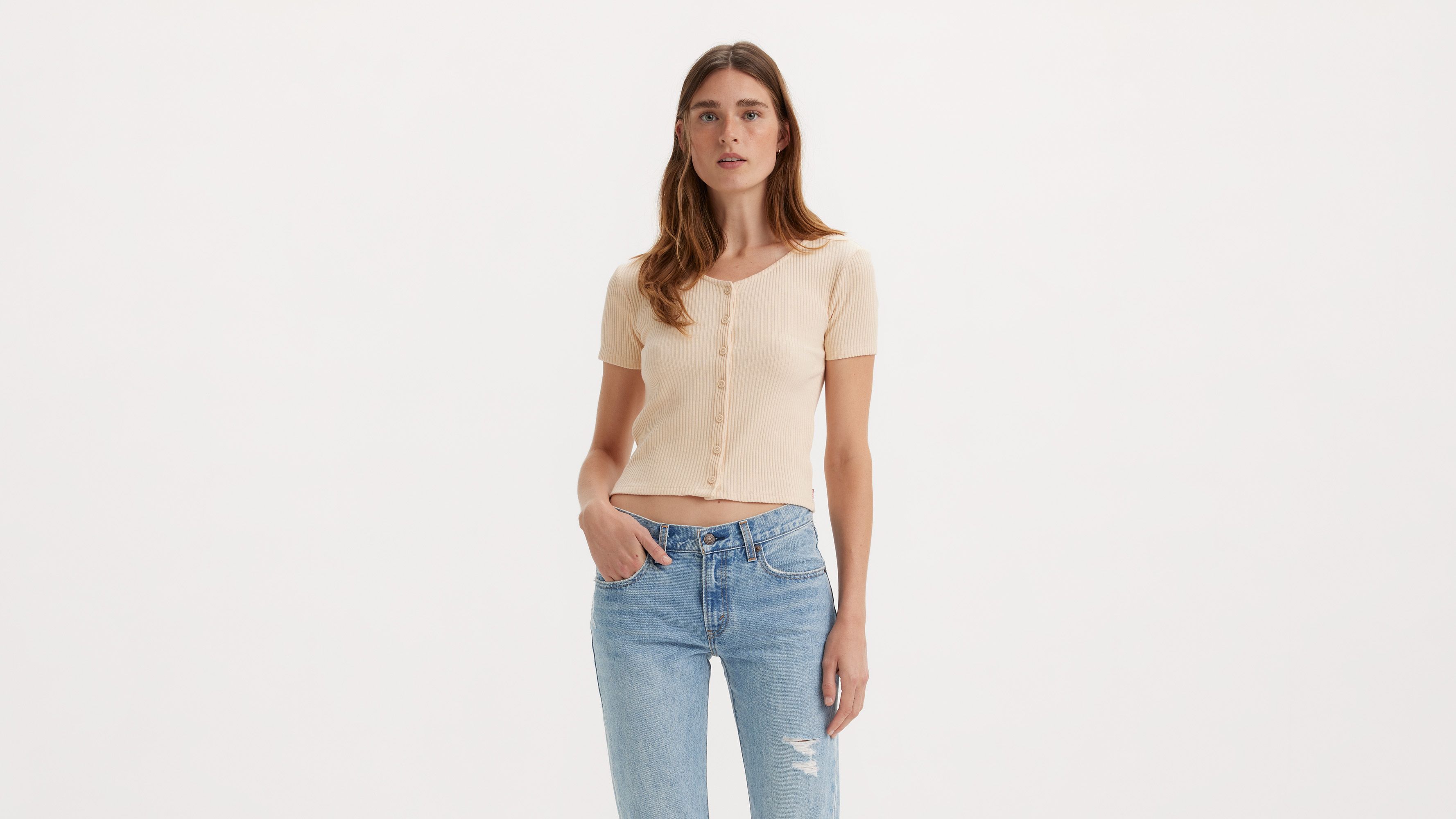 売れ筋商品|||ヴィンスカムート カットソー トップス レディース Women's Sequined Short-Sleeve Shirt New Ivory Monica Short Sleeve T-shirt - White | Levi's® US