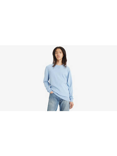 리바이스 Levi Lightweight Housemark Logo Sweater,Soft Chambray Blue - Blue