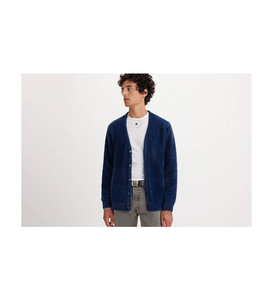 Blue Cardigan, Wool Knitted Cardigan, Ombre Melange Pattern Jacket