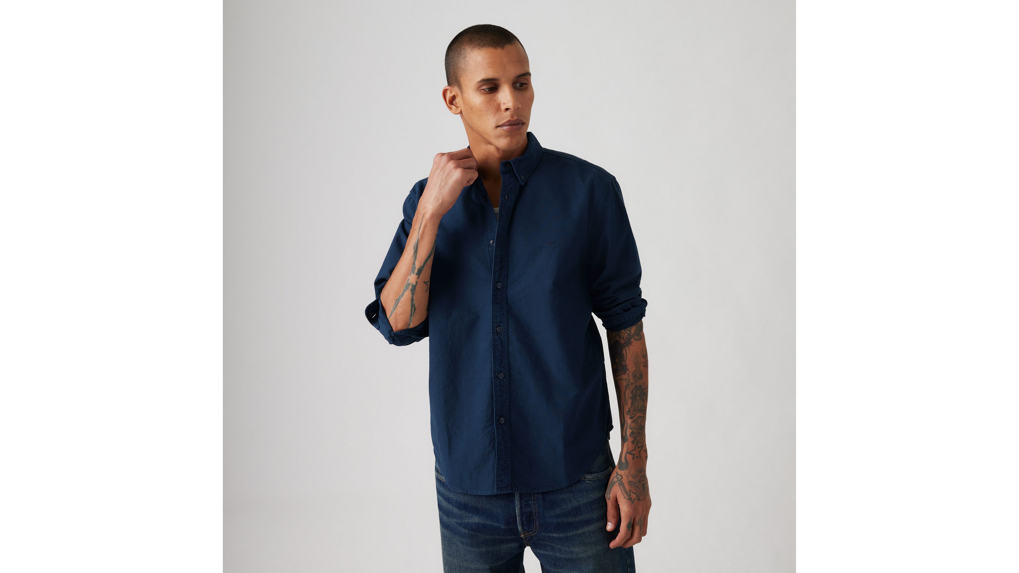 Lucky Brand - Camicia Da Uomo In Morbida Maglia, Colore Indaco, Con Colletto Ampio E Taschino Sul Petto, Maniche Lunghe