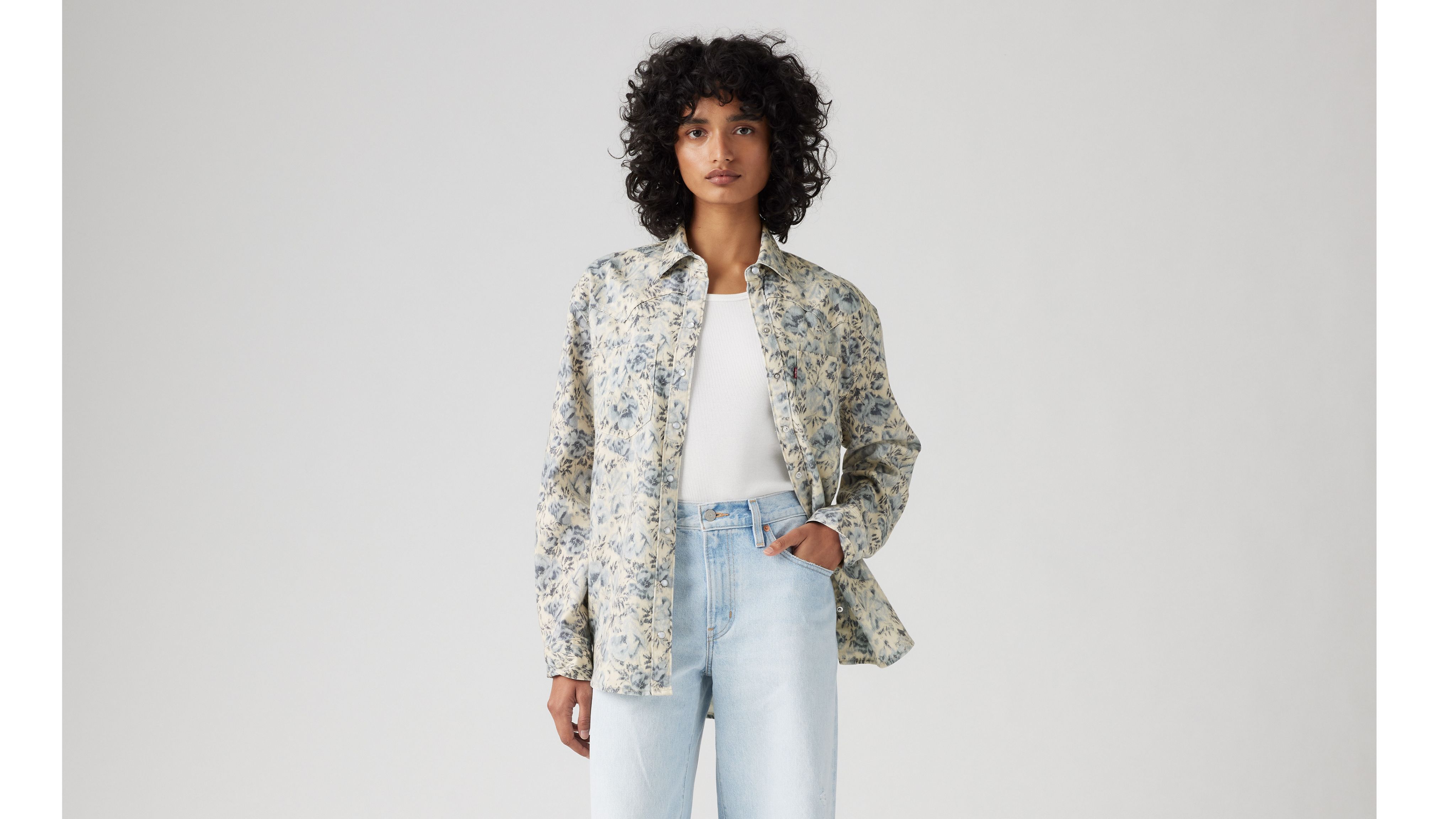 Levi's Teodora Western Shirt Chambray In Ophelia Floral Blue