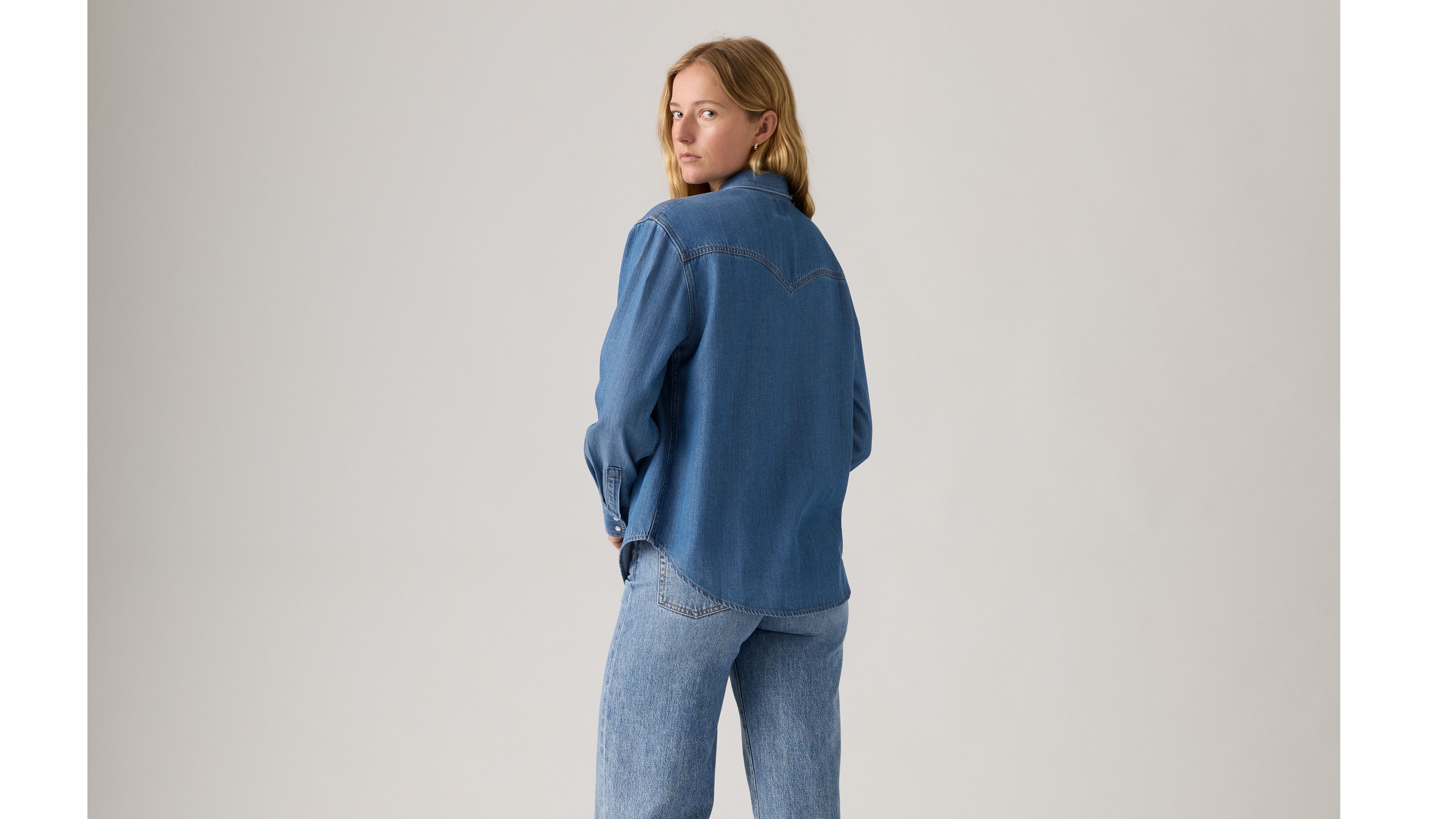Levi's Teodora Metal Tipped Western Shirt Chambray In Going Steady Tipped
