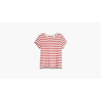 Vogo Athletica Pink white striped print stretch t-shirt