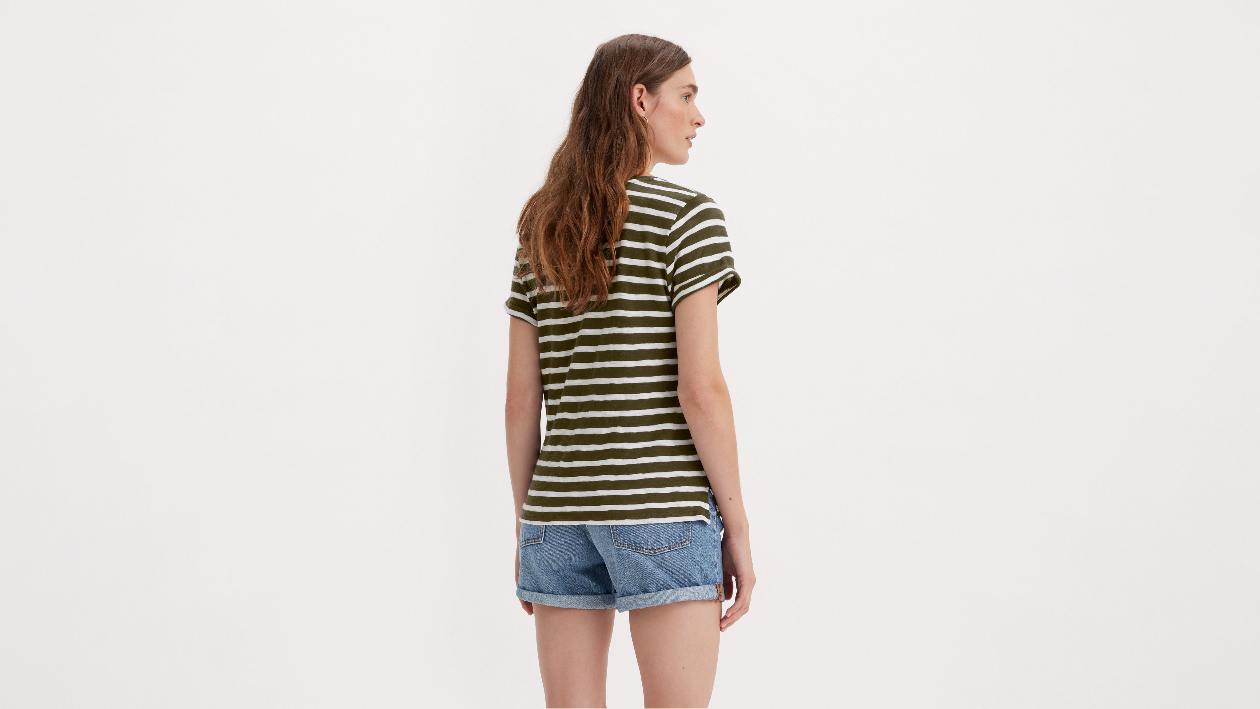 Levi's Margot Short Sleeve T-shirt In Captain Stripe Olive
