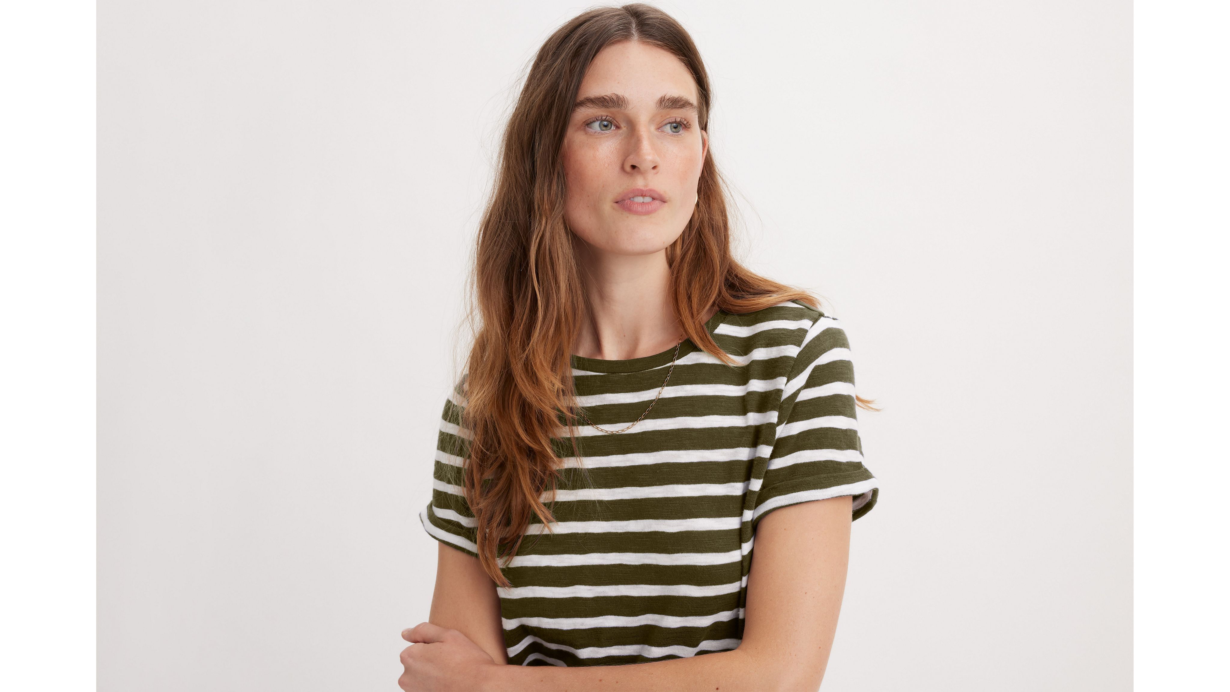 Levi's Margot Short Sleeve T-shirt In Captain Stripe Olive