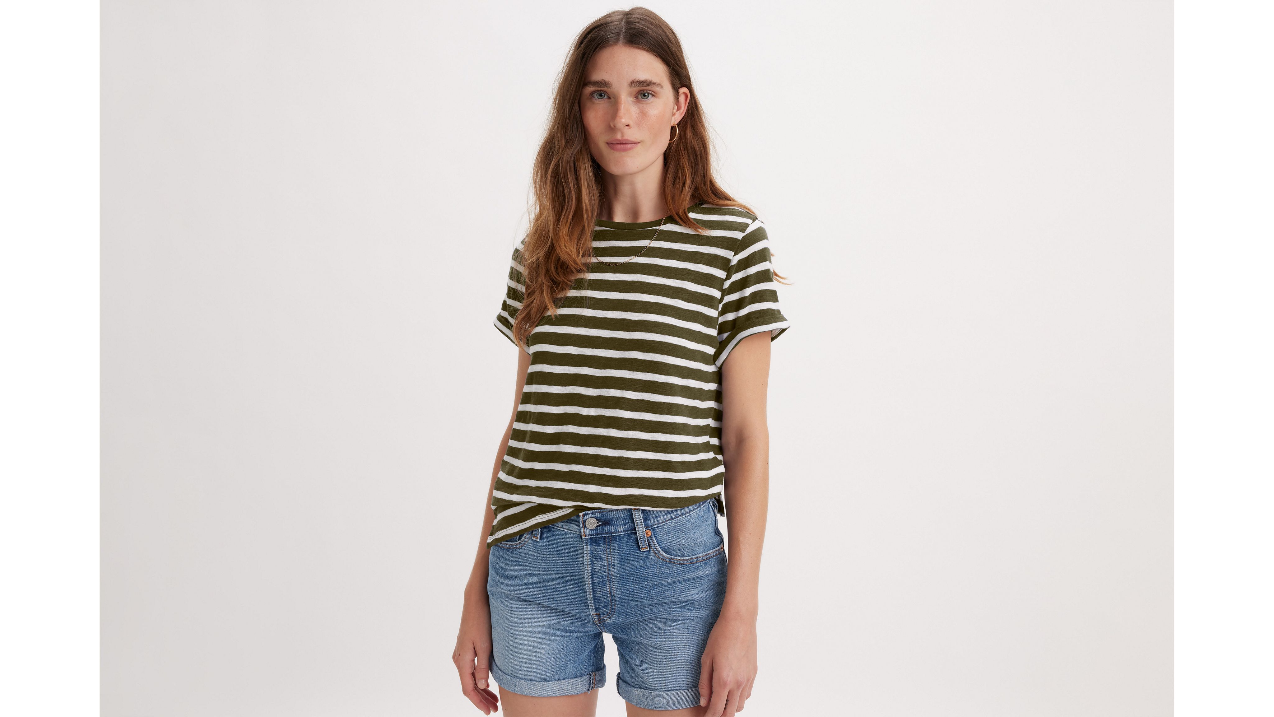 Levi's Margot Short Sleeve T-shirt In Captain Stripe Olive