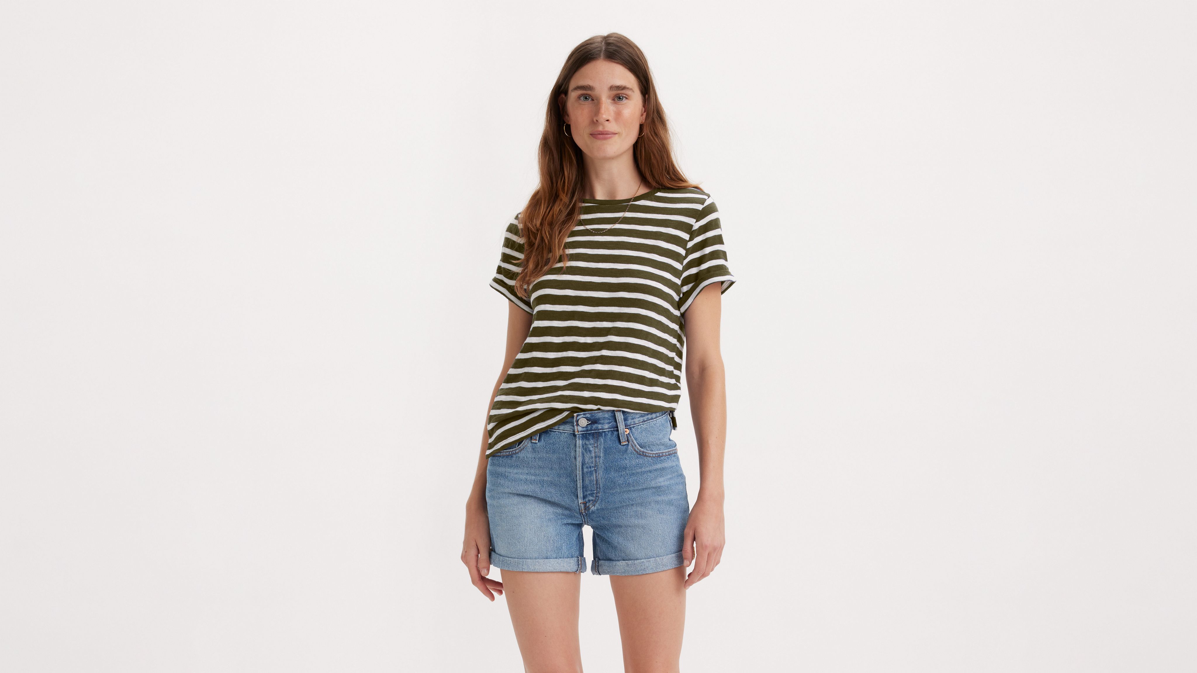 Levi's Margot Short Sleeve T-shirt In Captain Stripe Olive