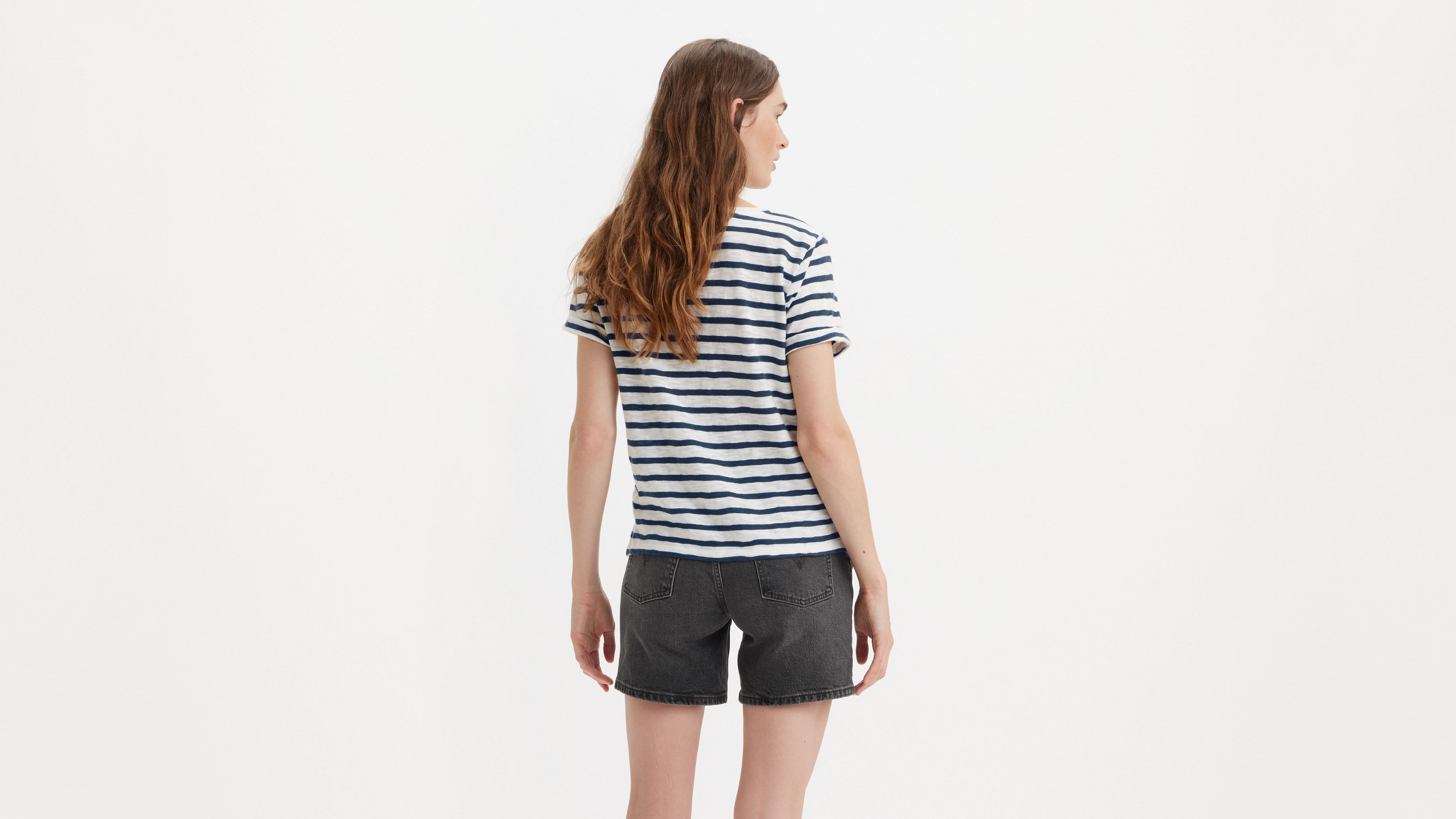 Levi's Margot Short Sleeve T-shirt In Captain Stripe Peaco