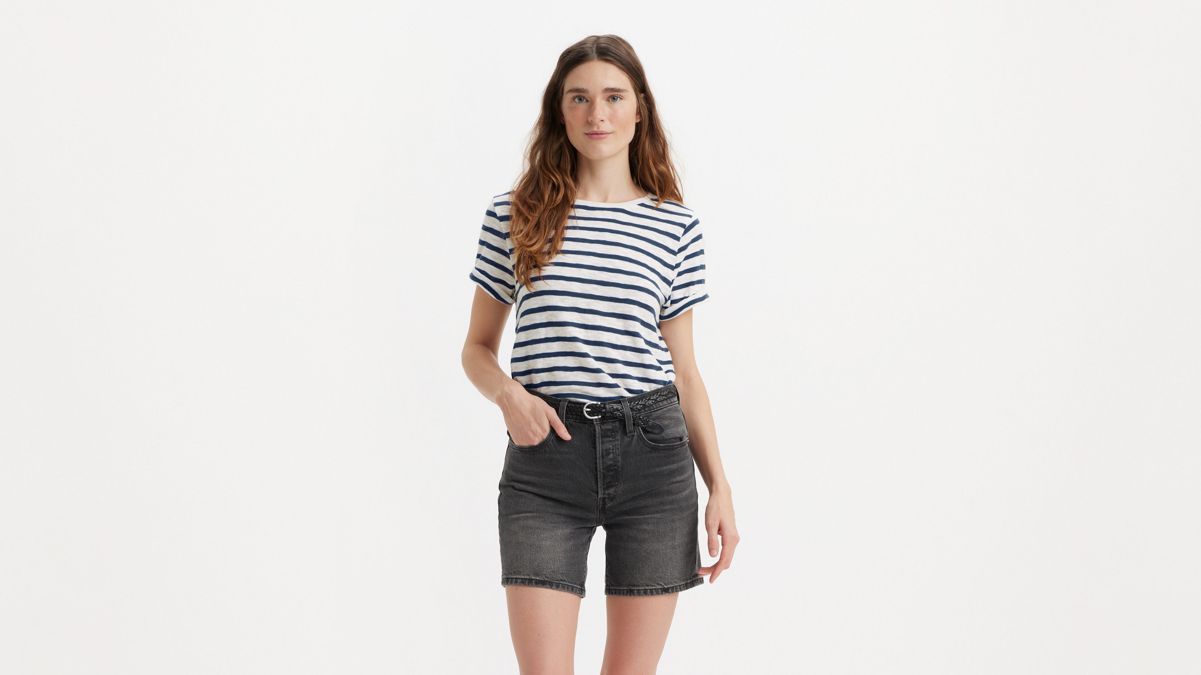 Levi's Margot Short Sleeve T-shirt In Captain Stripe Peaco