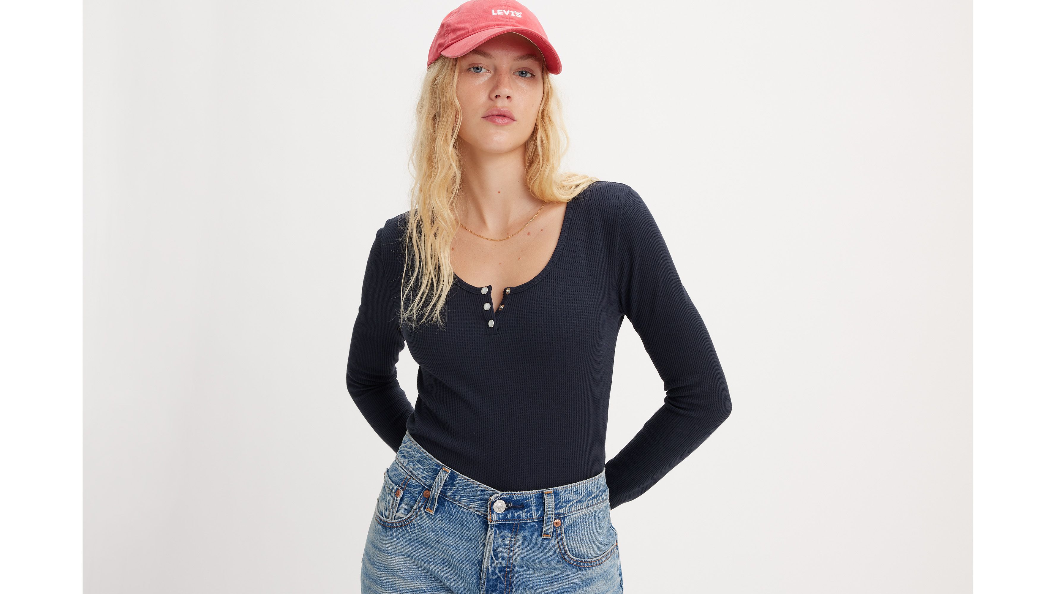 Blue Waffle-knit cotton Henley top, Sunspel