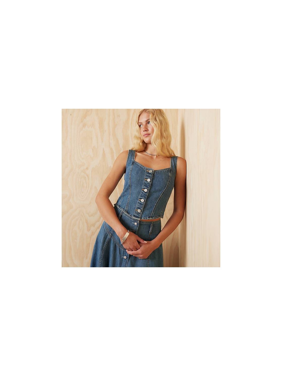 Washed Blue Corset Style Long Top, Tops