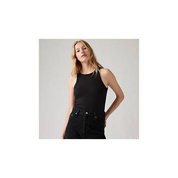Women's Slim Fit Ribbed High Neck Tank Top - A New Day™ Black Xs