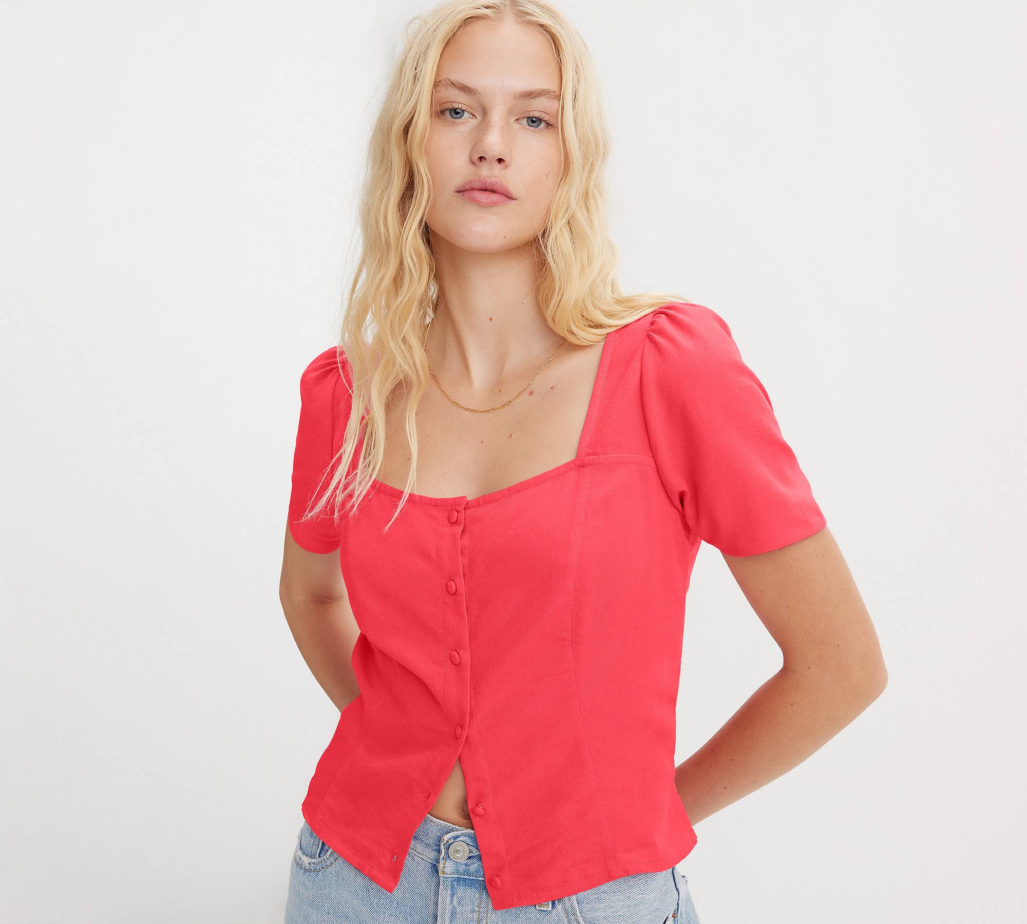 Pascale Short Sleeve Blouse - Red