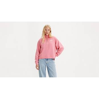 Addison Bay, Women's Everyday CrewNeck Shirt Zipper Pullover w/ Thumb Holes,  Poppy (Red, Size Large)