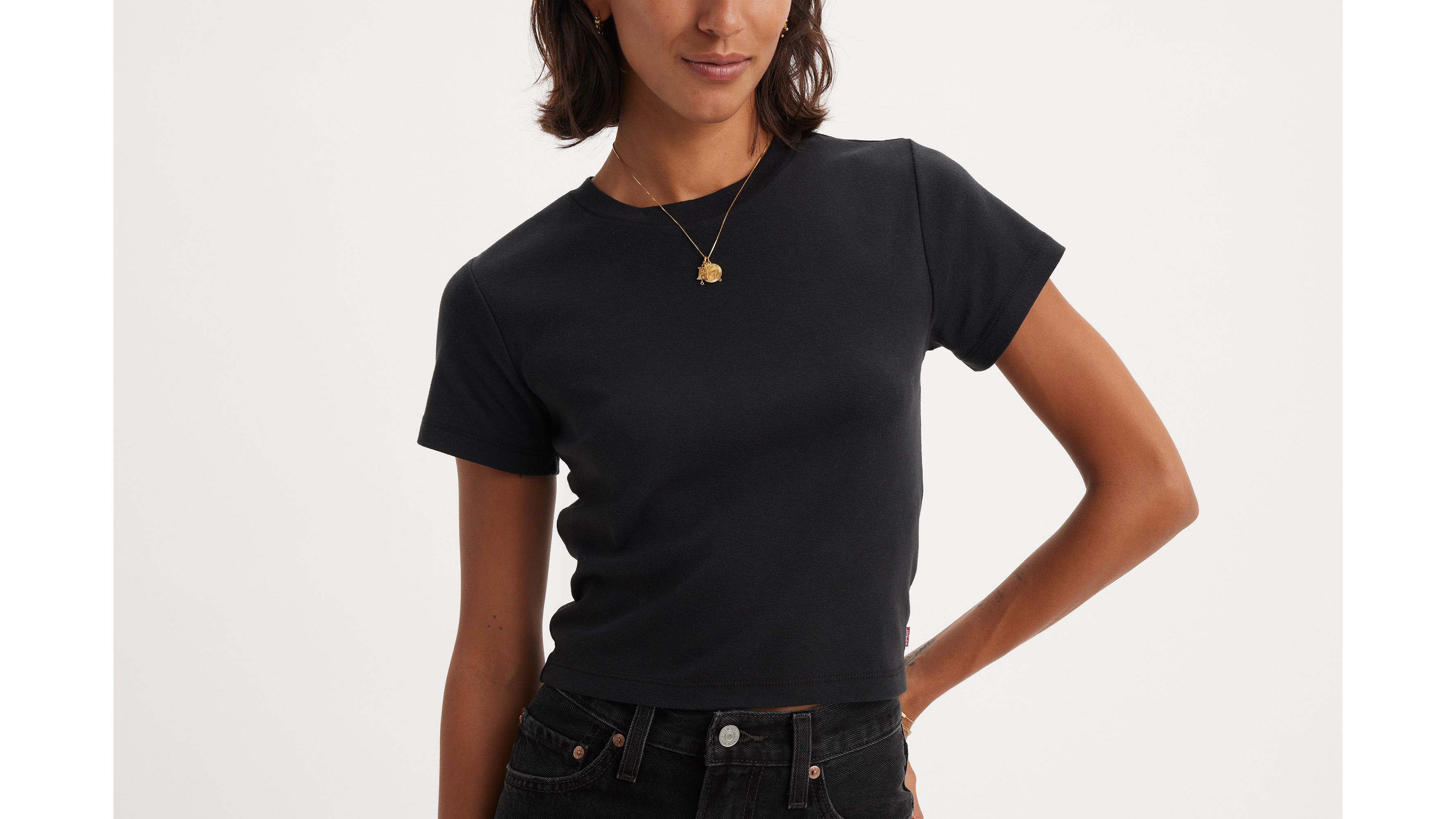 PADDED SHOULDER T-SHIRT BLACK OS | ckontova