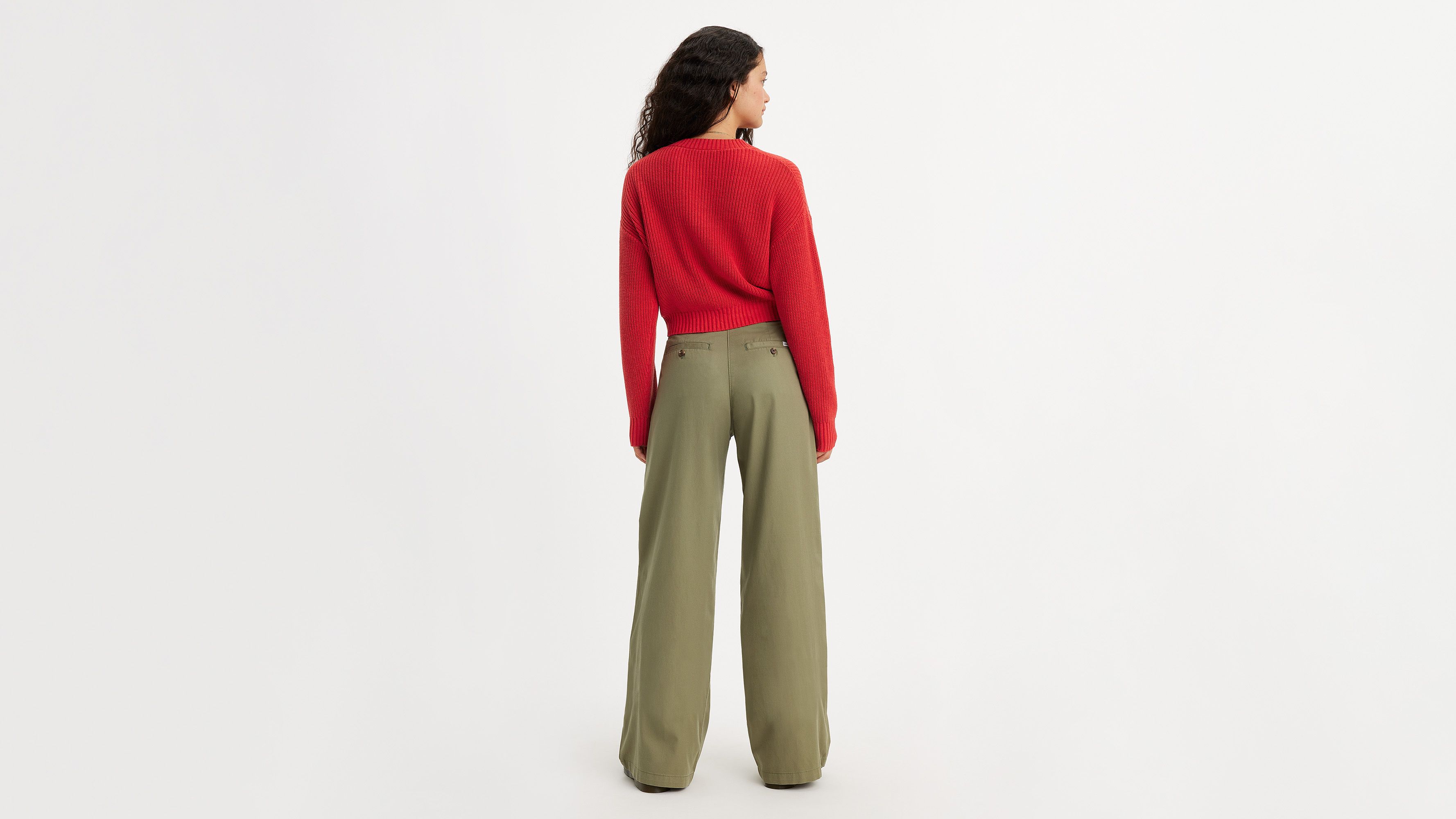 Pleated Wide Leg Women's Trouser Pants - Green