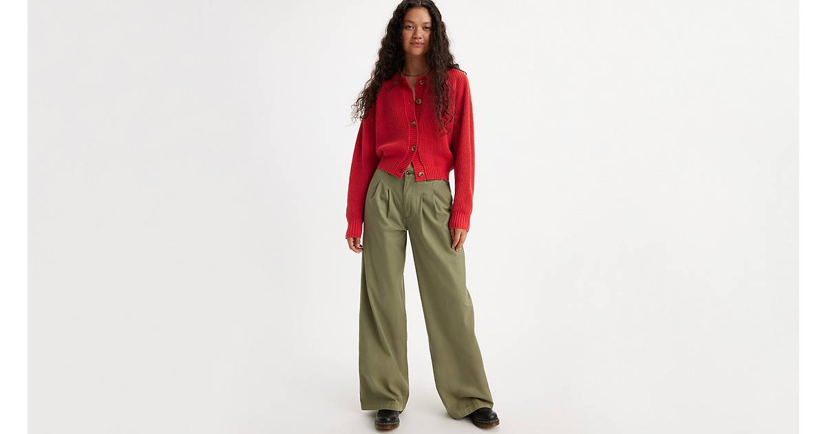 Pleated Wide Leg Women's Trouser Pants - Green | Levi's® US