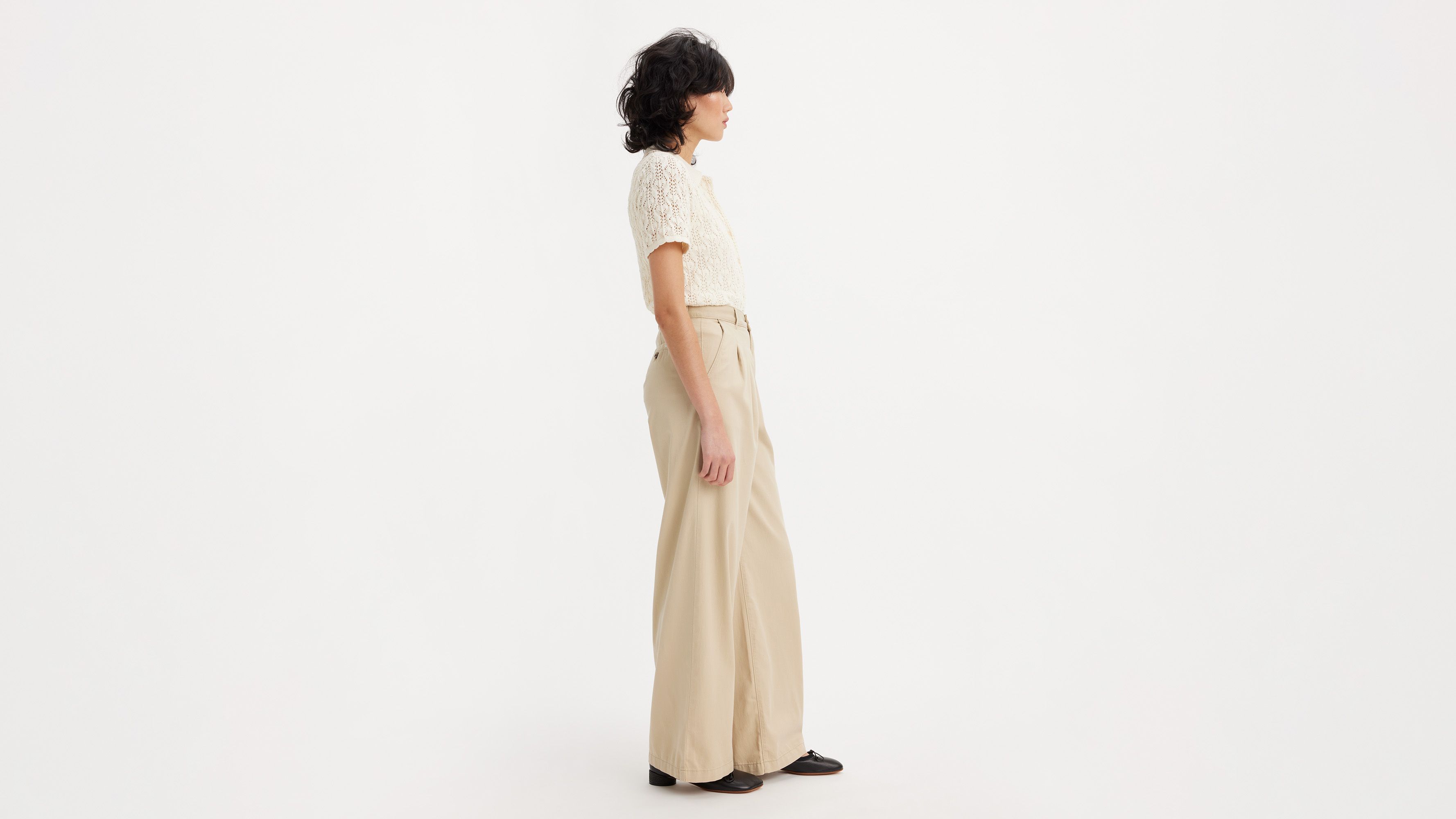 Pleated Wide Leg Women's Trouser Pants - Tan