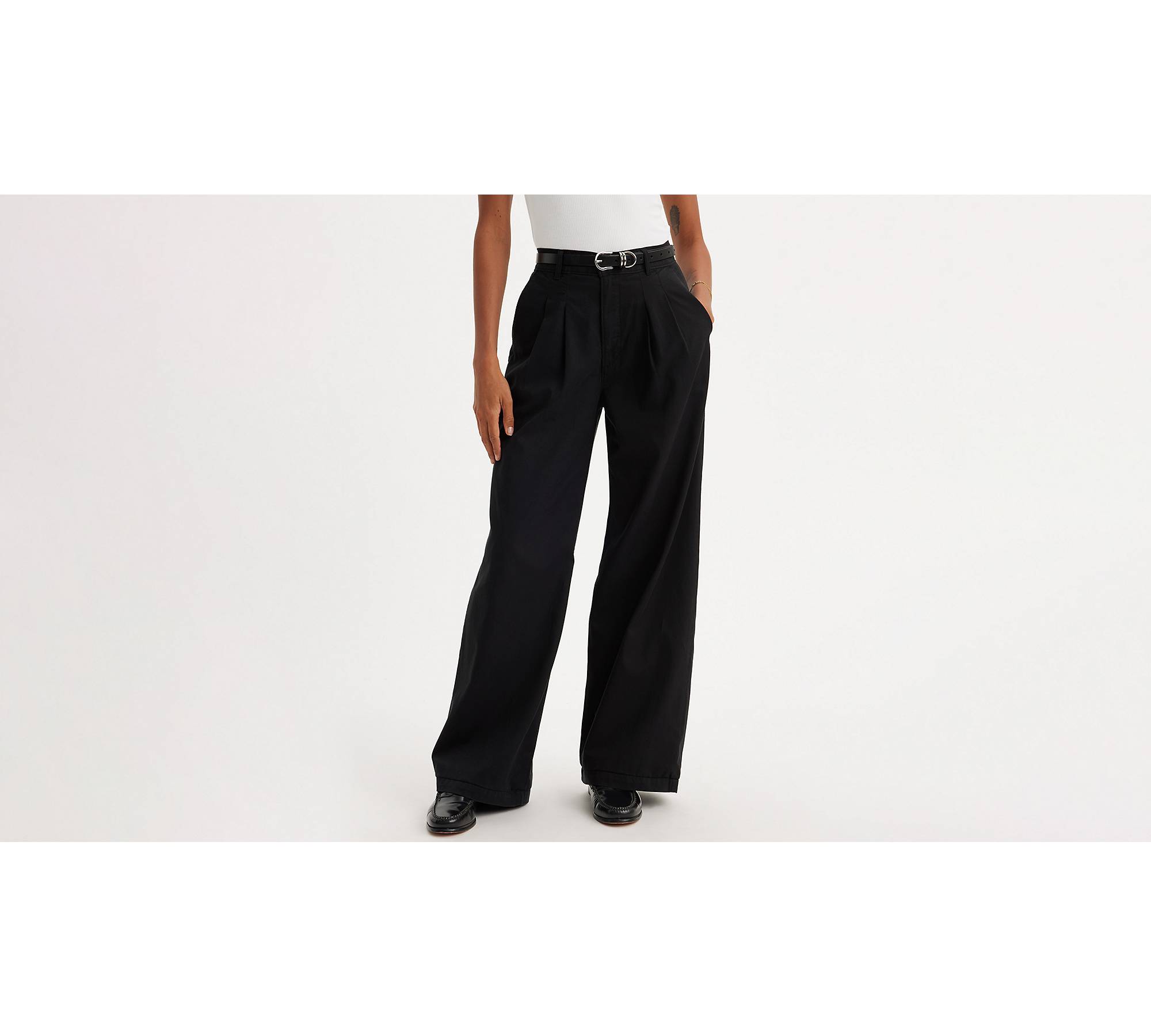 Buy Lastinch Women's Plus Size Viscose Black Pleated Trouser with