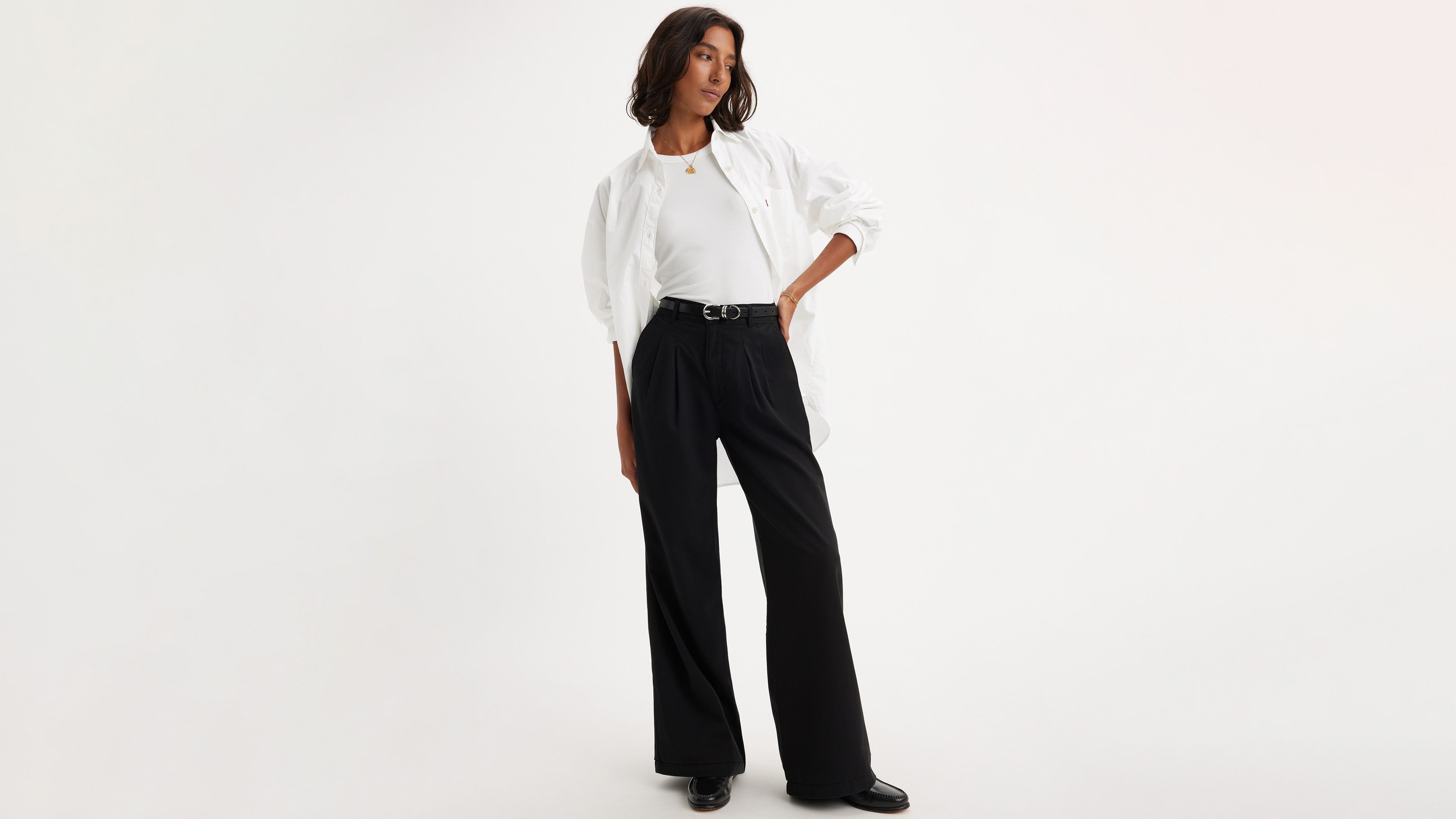 Pleated Wide Leg Women's Trouser Pants