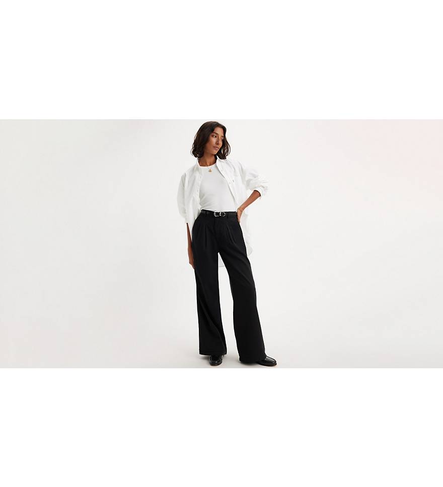 Women's High Waisted Pleated Wide Leg Work Trousers