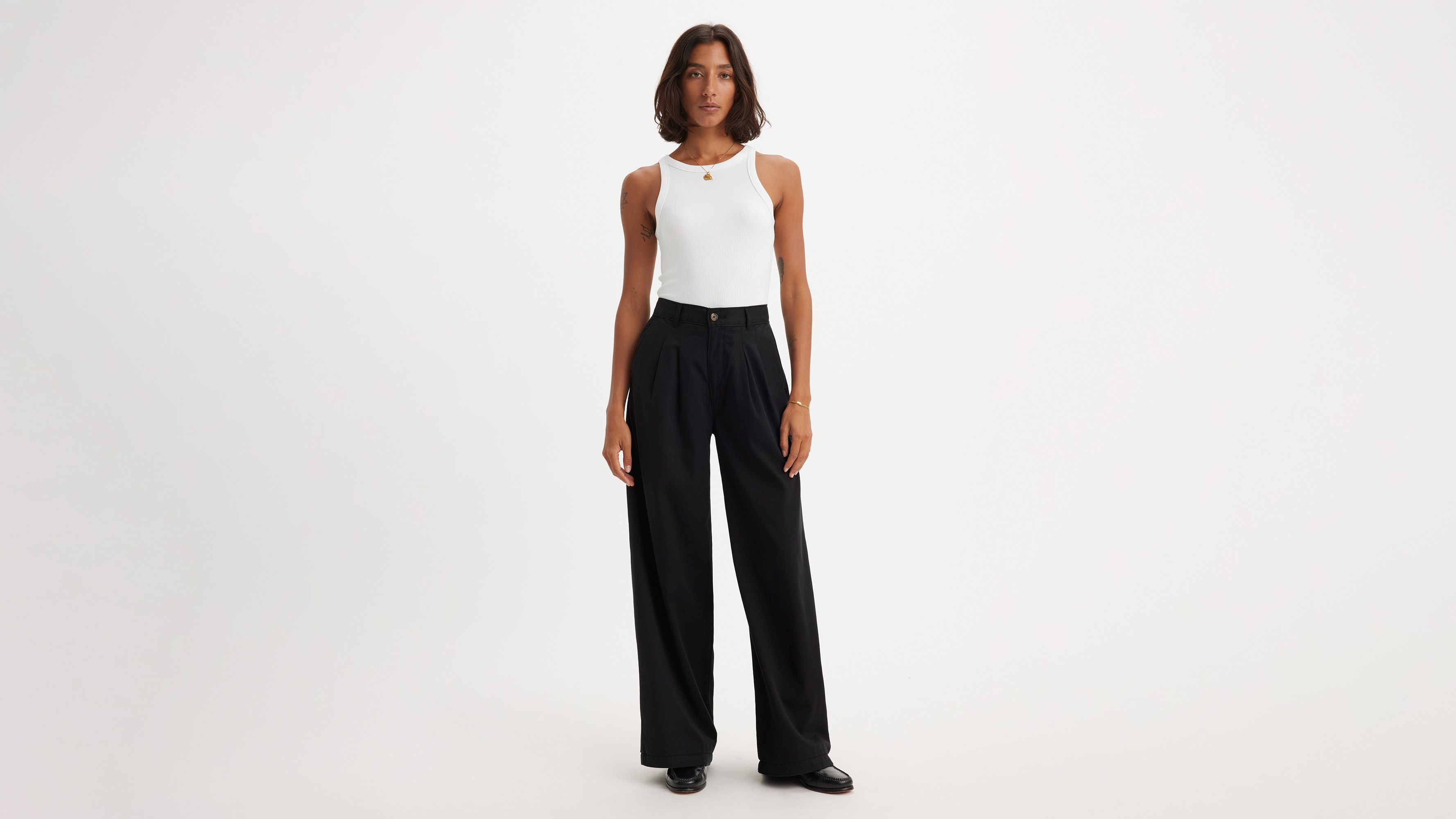 Pleated Wide Leg Women's Trouser Pants