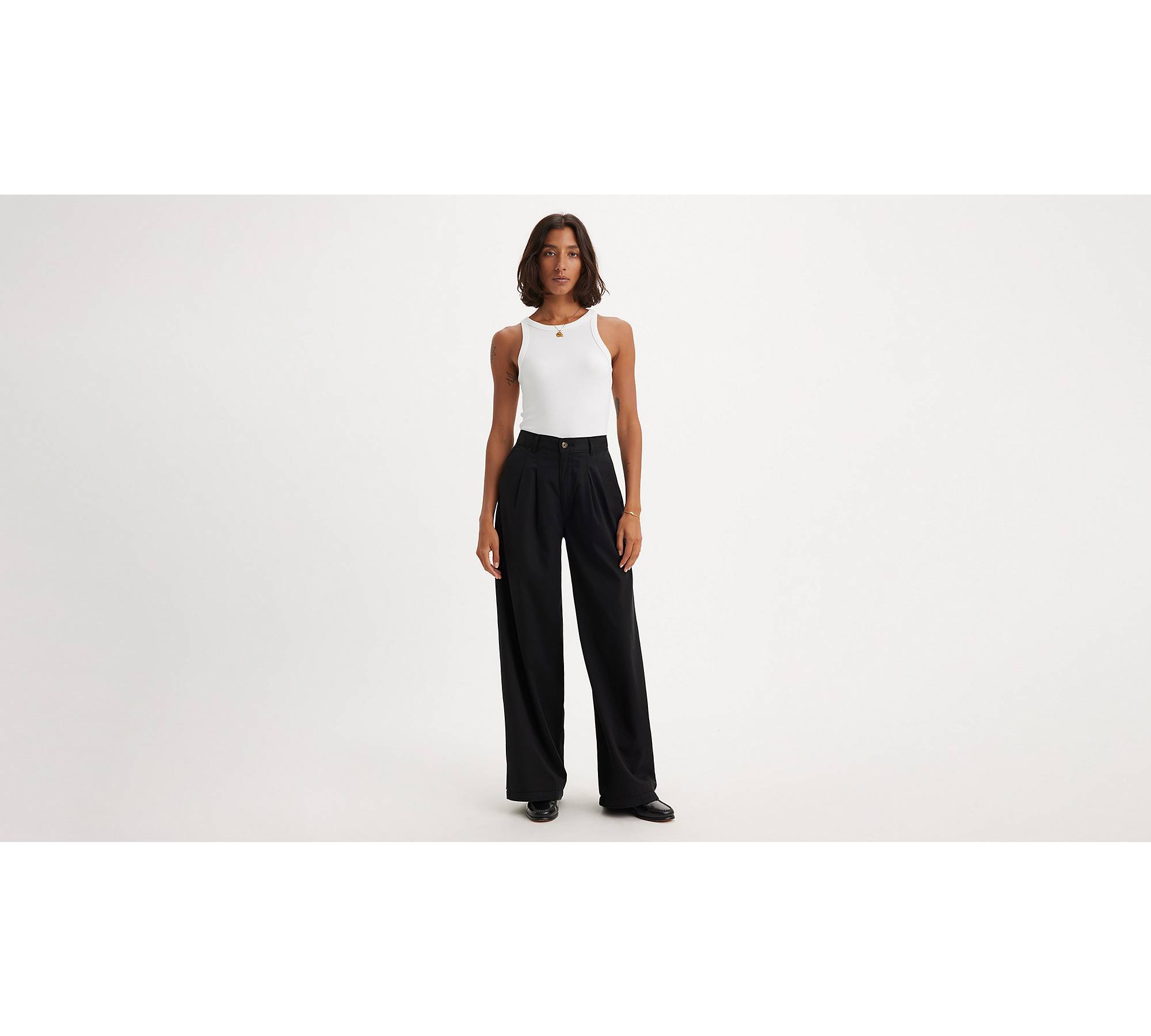 Women's High-Rise Pleat Front Tapered Chino Pants - A New Day Black 16
