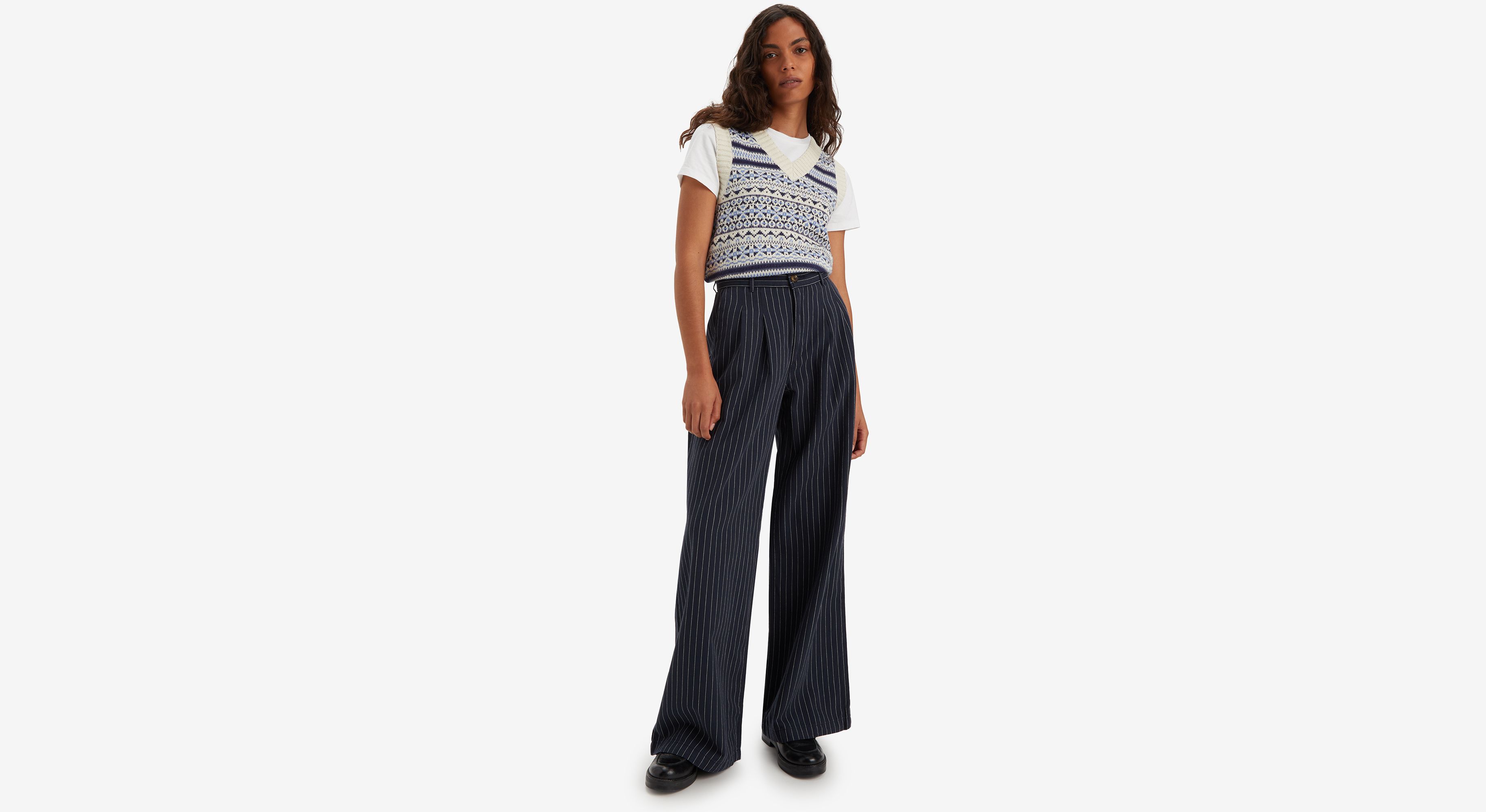 Pleated Wide Leg Trousers - Blue