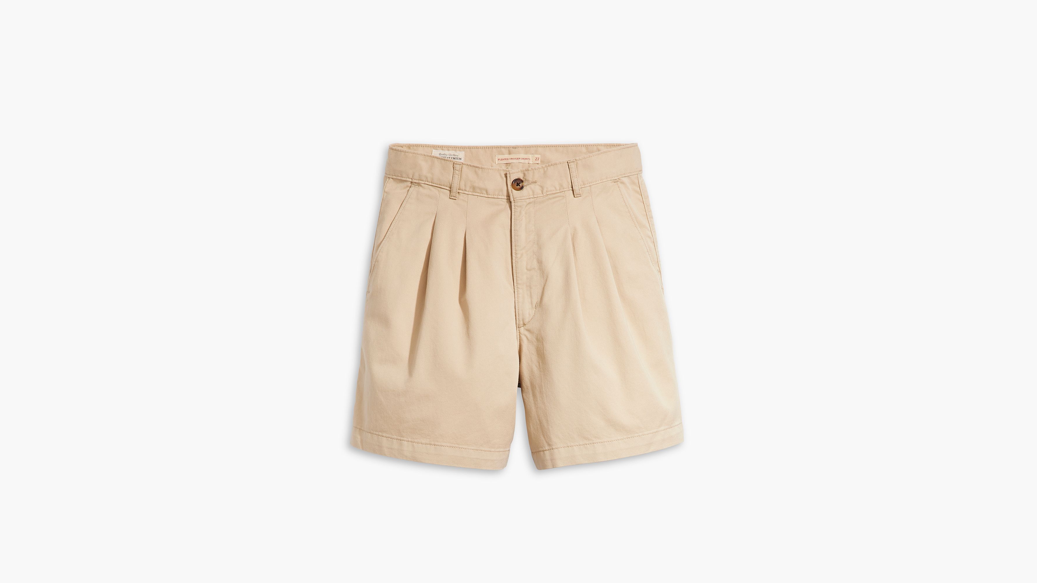 High Rise Pleated Khaki Shorts