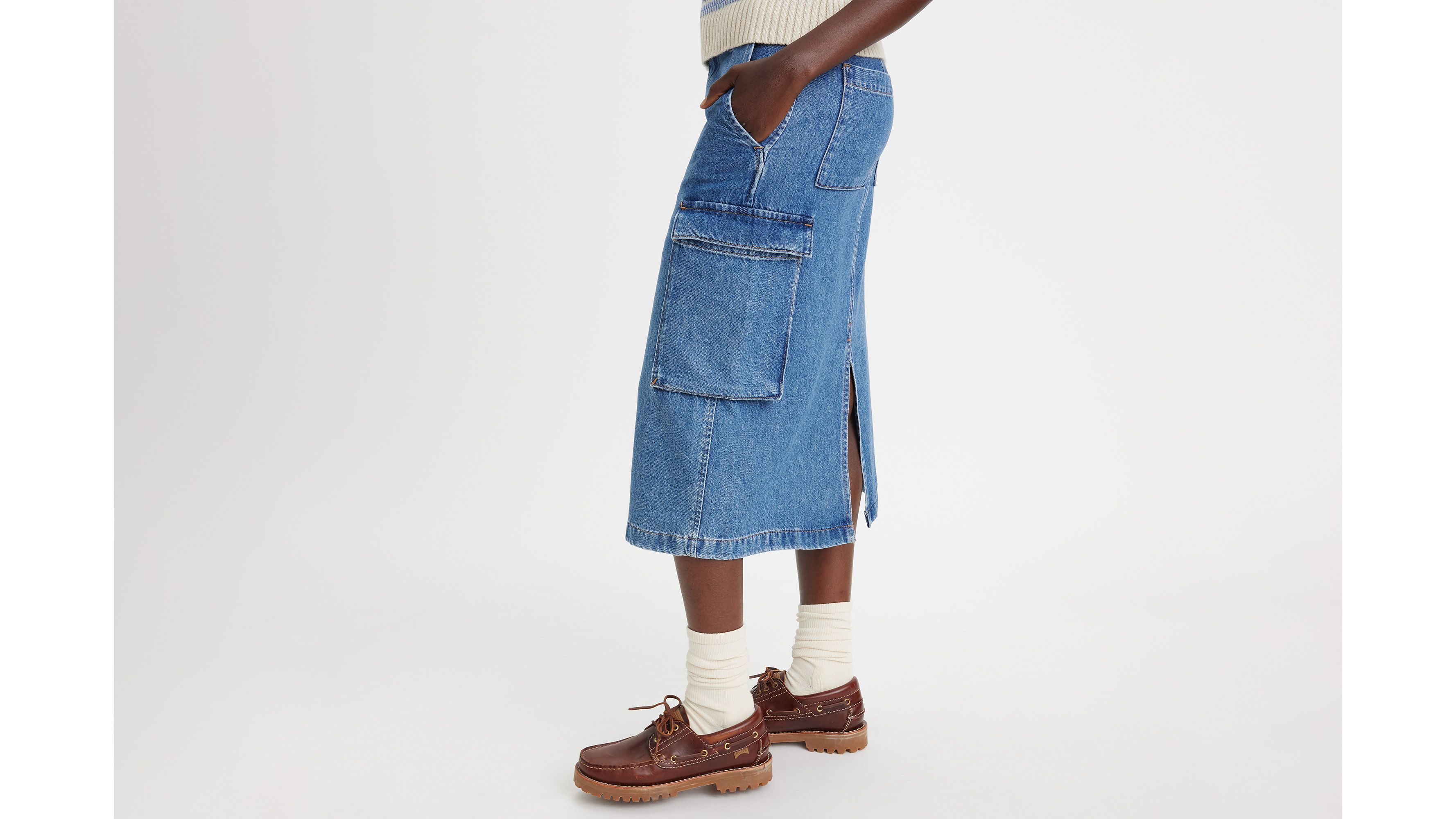 【BAON】Luda String Cargo Denim Midi Skirt BAON (バオン) - クネカーゴストリングデニムミディ丈スカート