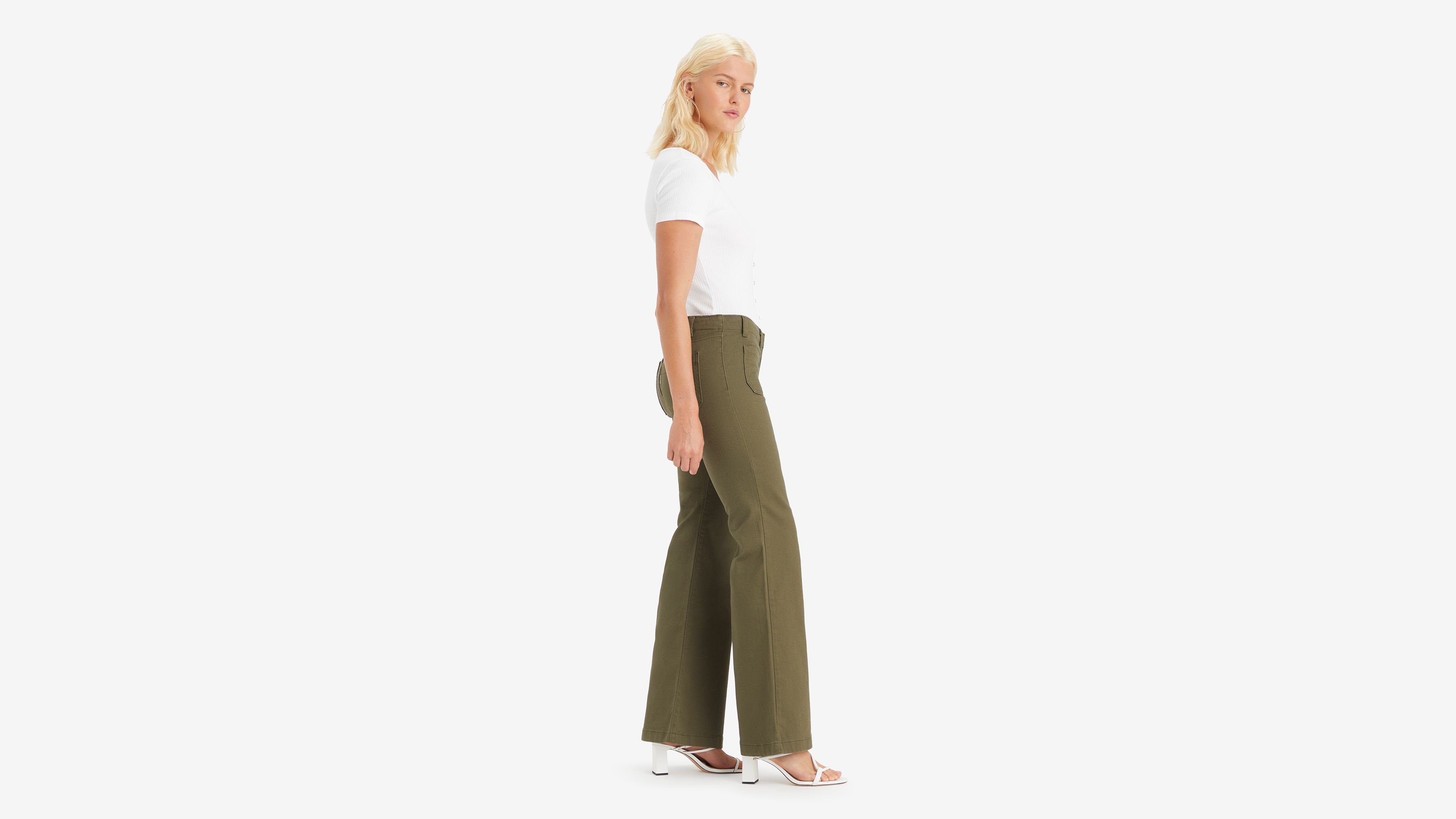 Olive Green Zip Up Flare Trousers