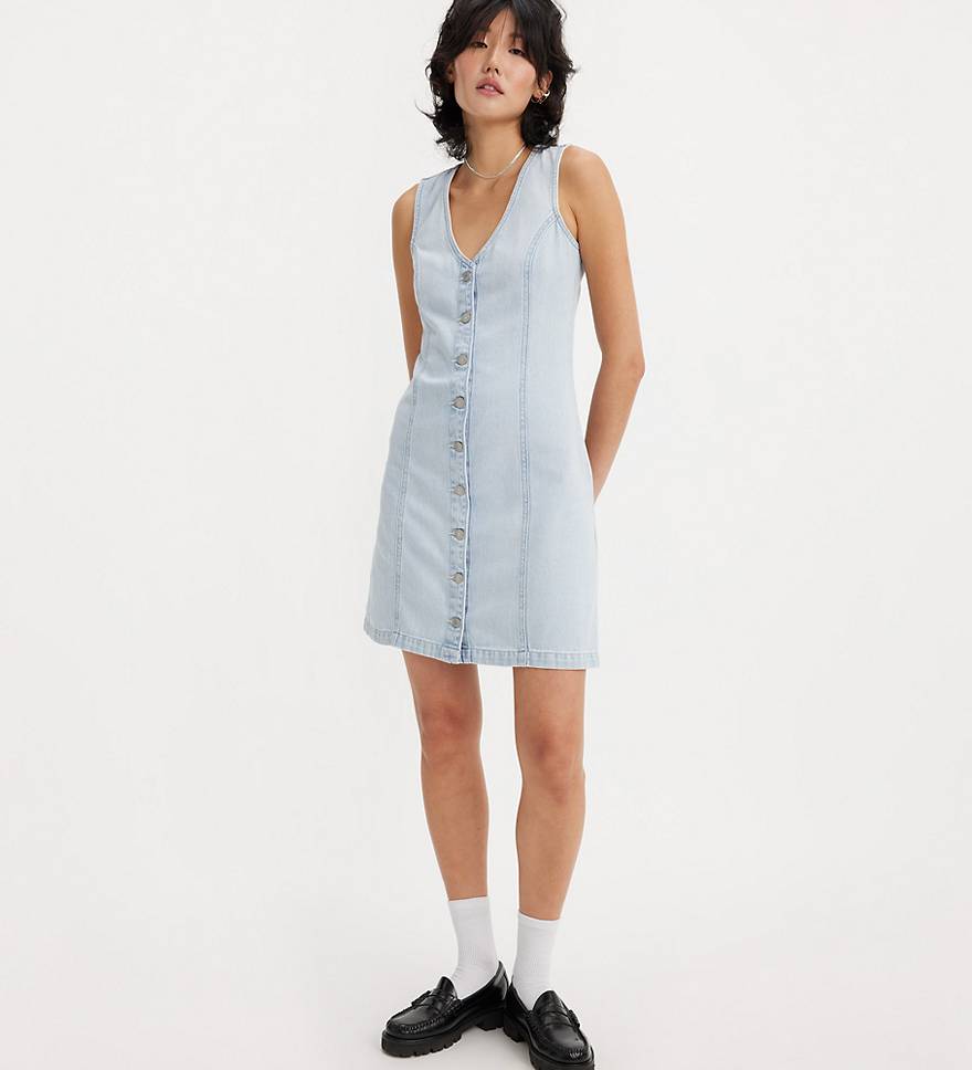 Womens Tall Denim Pocket Pinafore Dress - Blue - 10