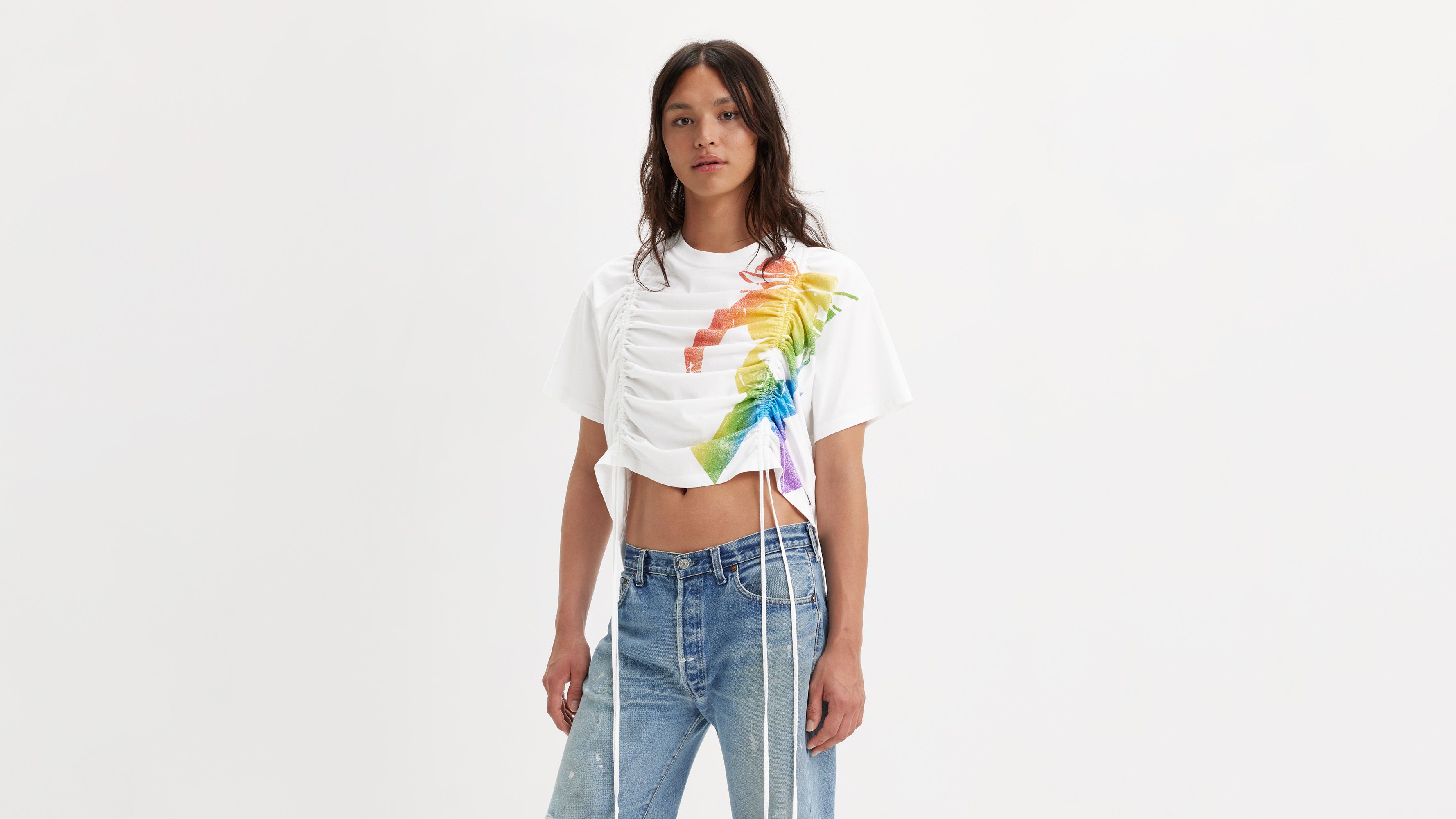 Levi's® Pride Cinched Short Stack Tee - White | Levi's® MK