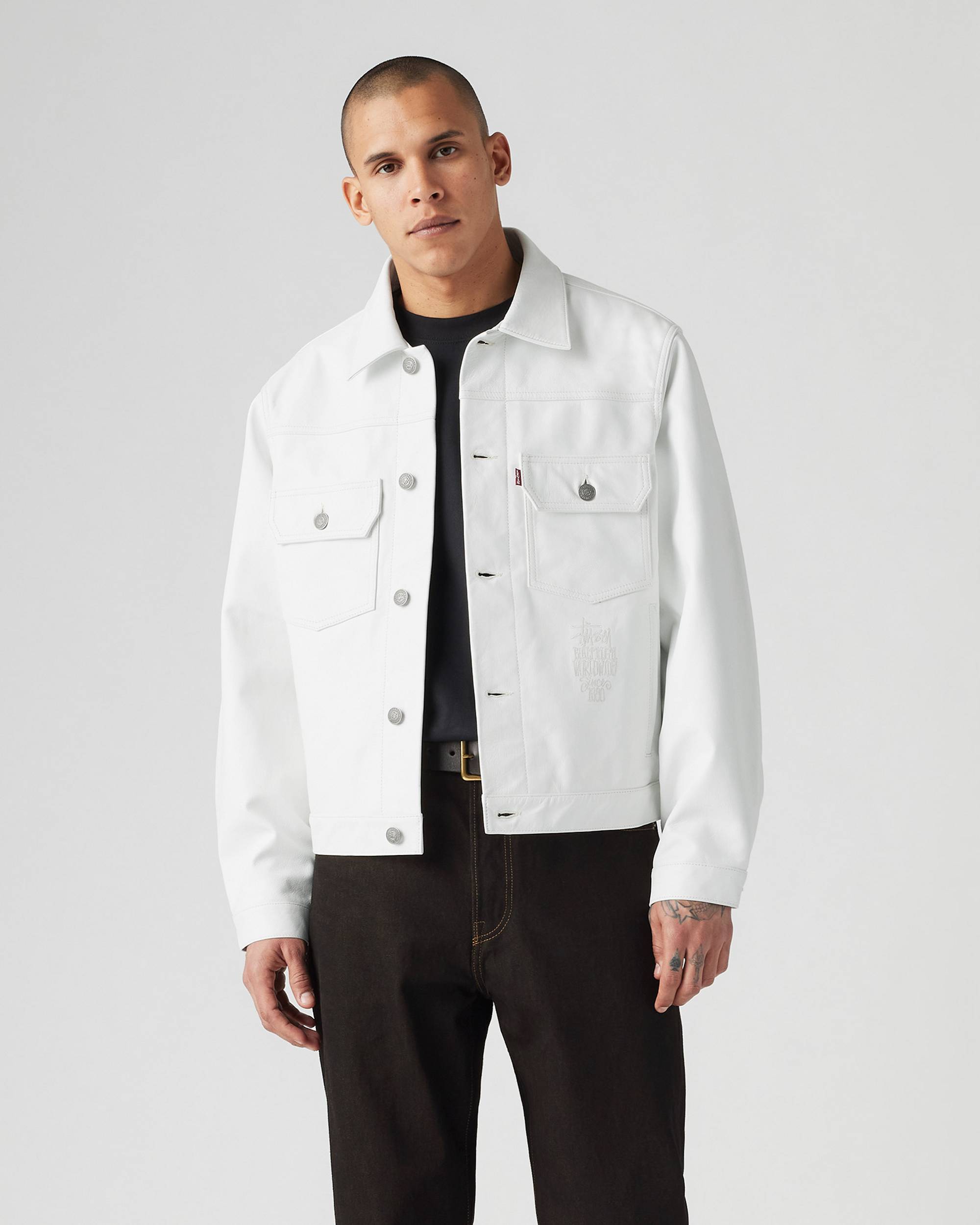 Stüssy & Levi's® Leather Trucker Jacket - White | Levi's® US Stüssy & Levi's® Leather Trucker Jacket - White | Levi's® US