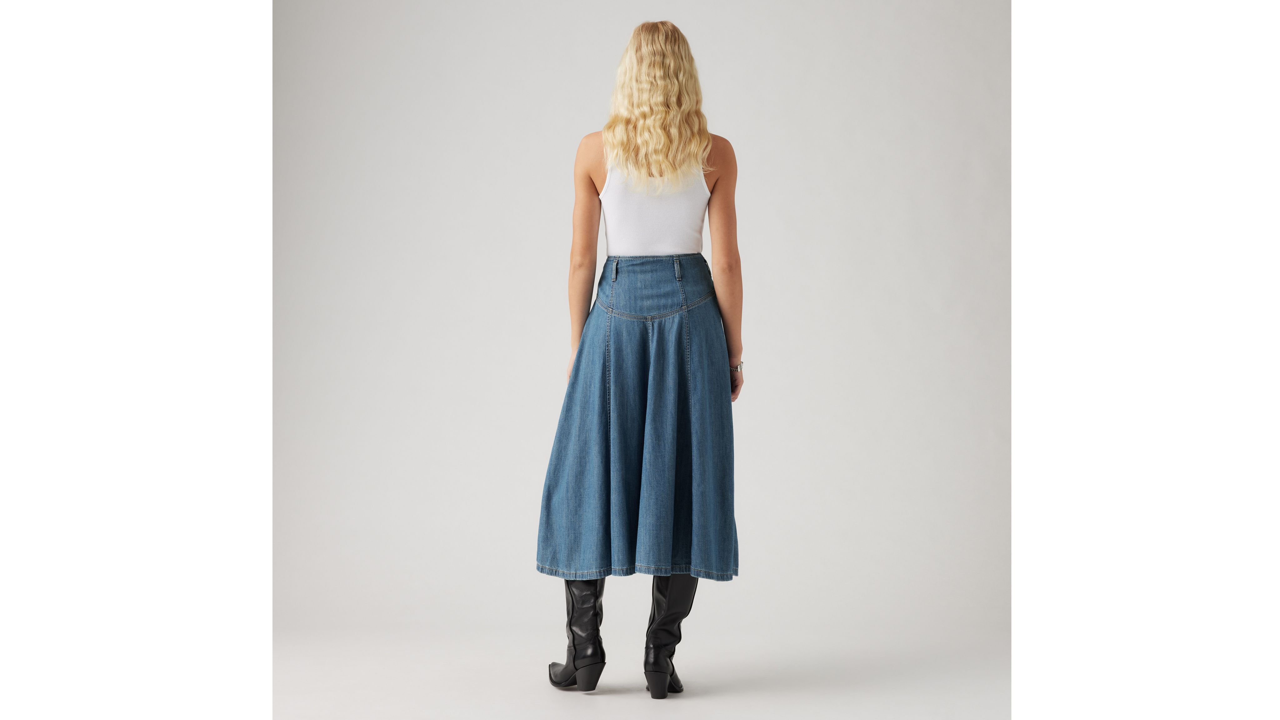 Button-front Circle Lightweight Skirt - Blue