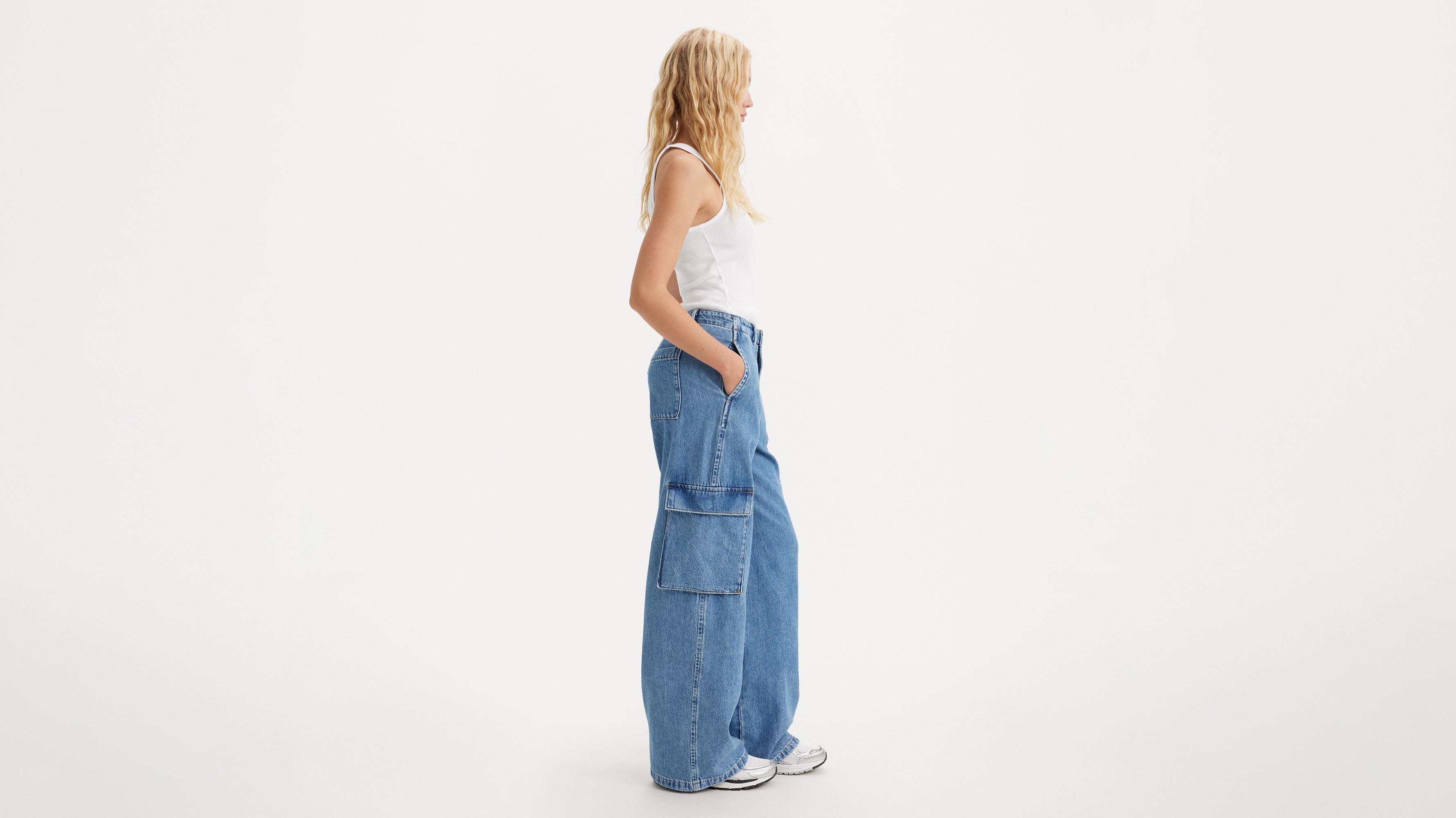 Women's Cargo Joggers Jeans High Waist Stretch Baggy Denim Cargo