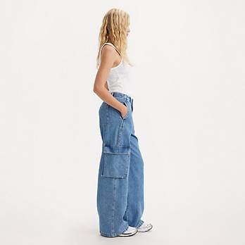 Baggy Cargo Women's Jeans - Medium Wash