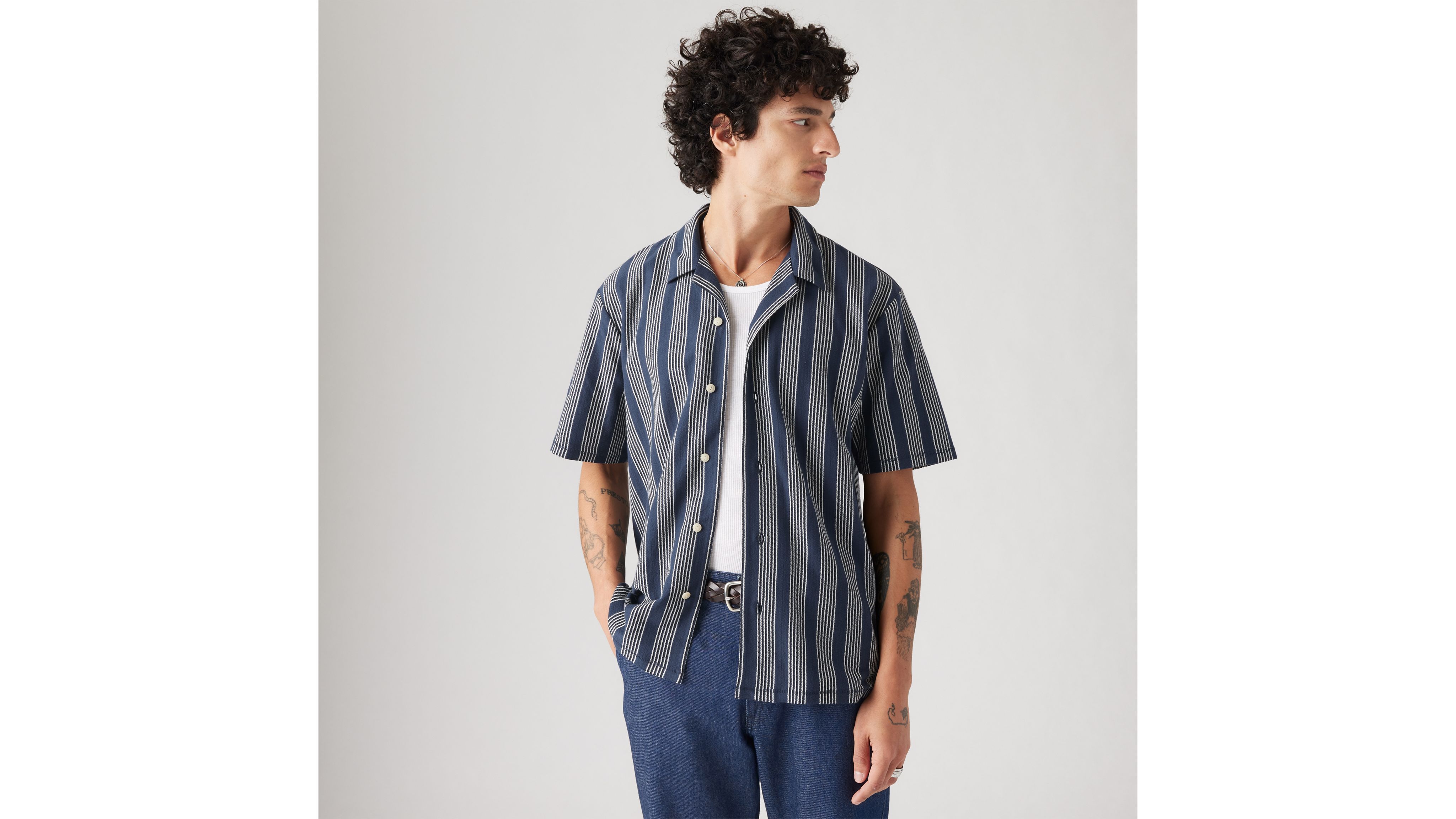 Textured Stripe Camp Collar Shirt – King & Tuckfield