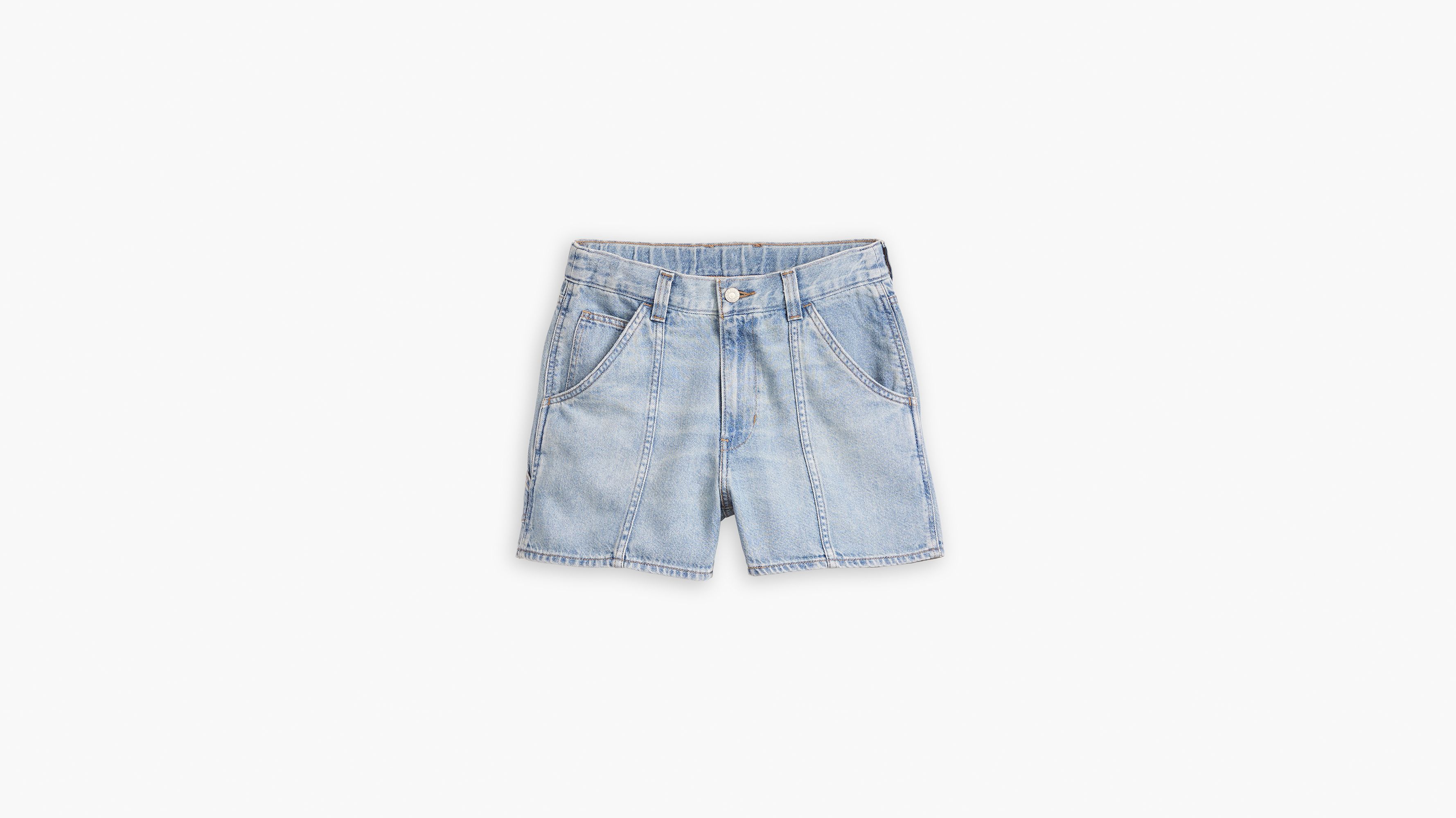ハーフ・ショートパンツ 87STAN171 Minimal Washing Carpenter Bermuda Denim Pants Vint Linen+ Denim Lightweight Carpenter Women's Shorts - Light